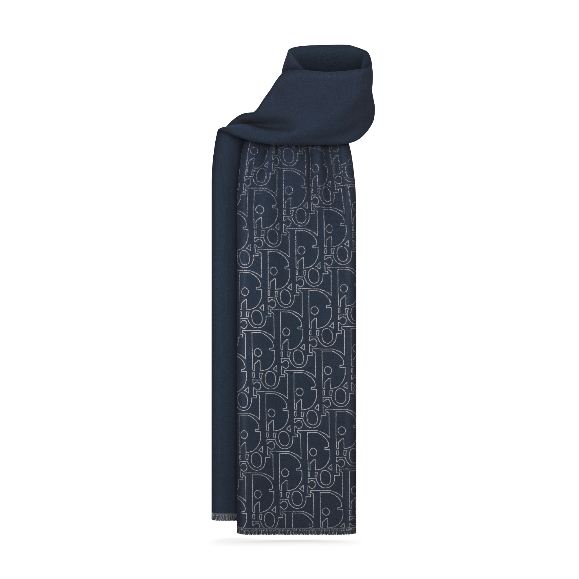 Gradient Dior Gravity Scarf Navy Blue and Gray Wool and Silk E01