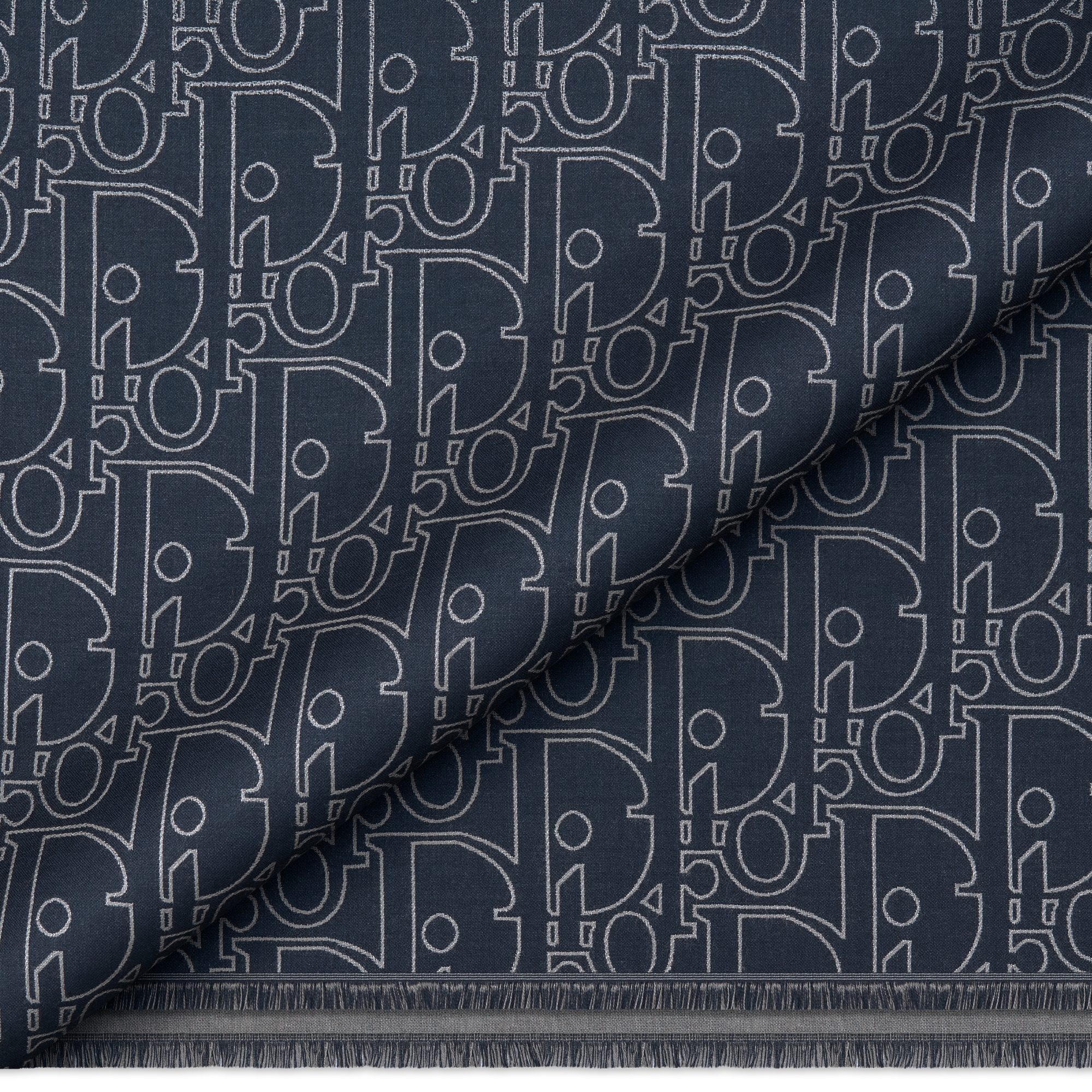 Gradient Dior Gravity Scarf Navy Blue and Gray Wool and Silk E09