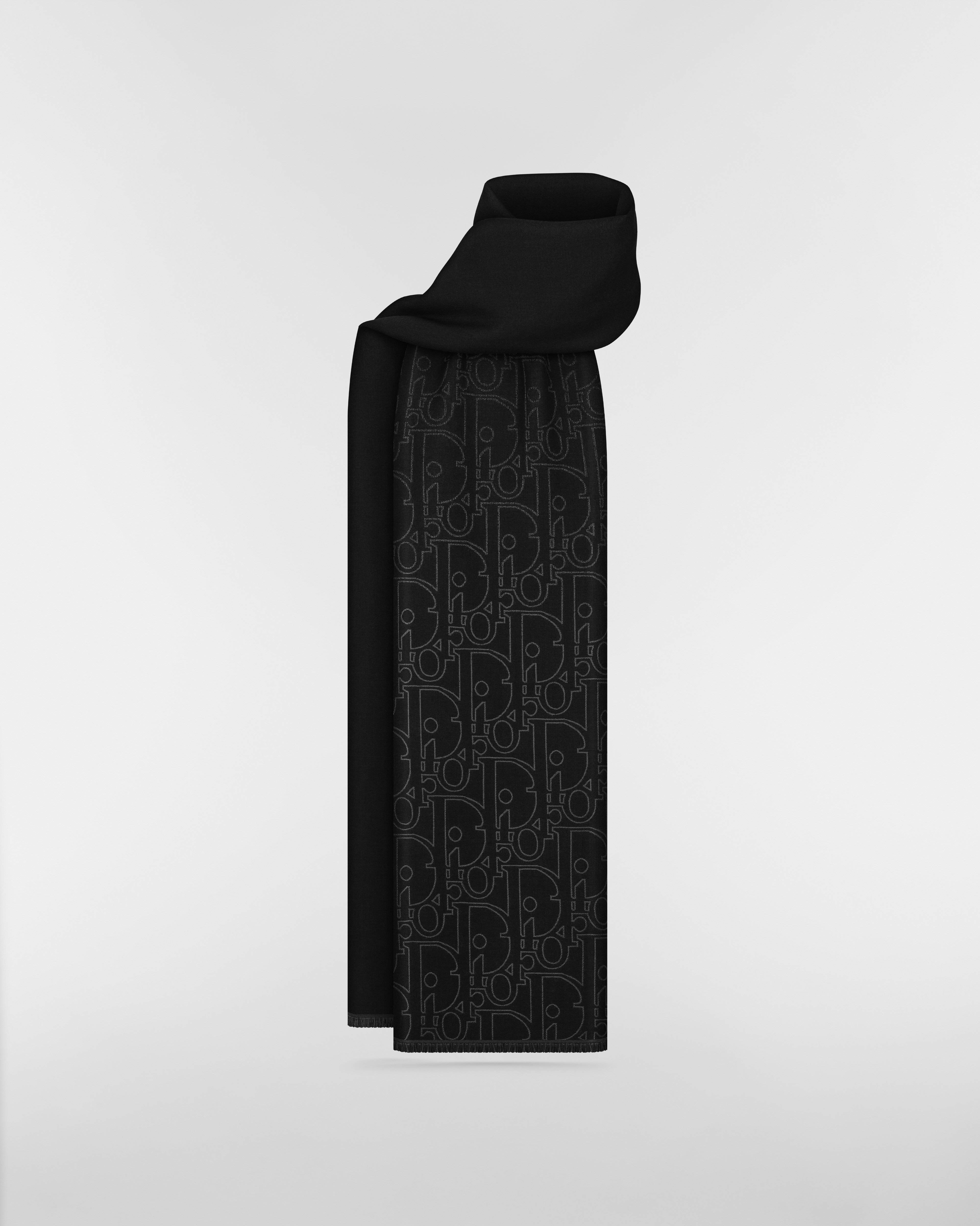 漸變 Dior Gravity 頸巾 黑色和灰色絲綢及羊毛