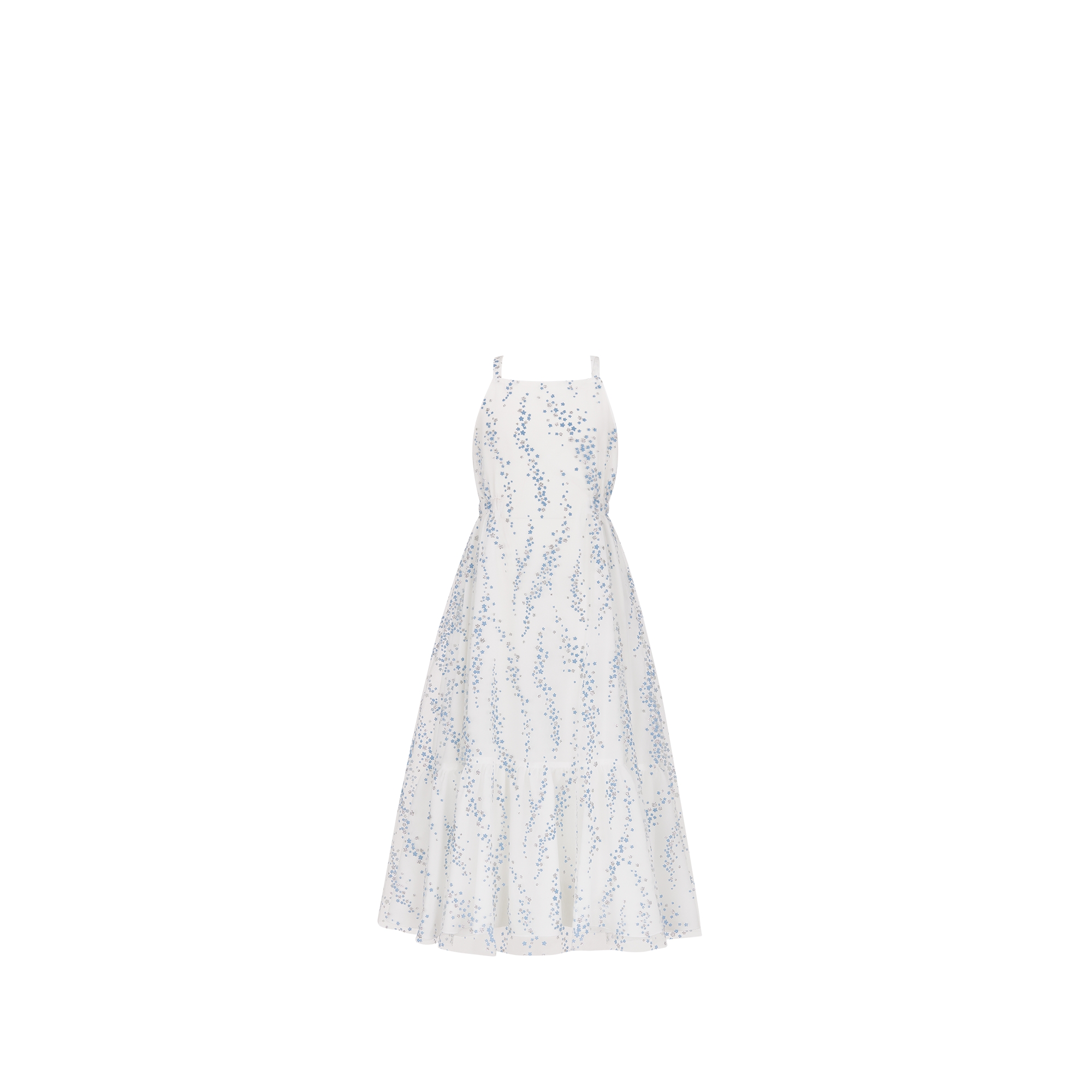 Kids' Flared Dress Ivory Tulle with Light Blue and Silver-Tone Seasonal Floral Motif E01