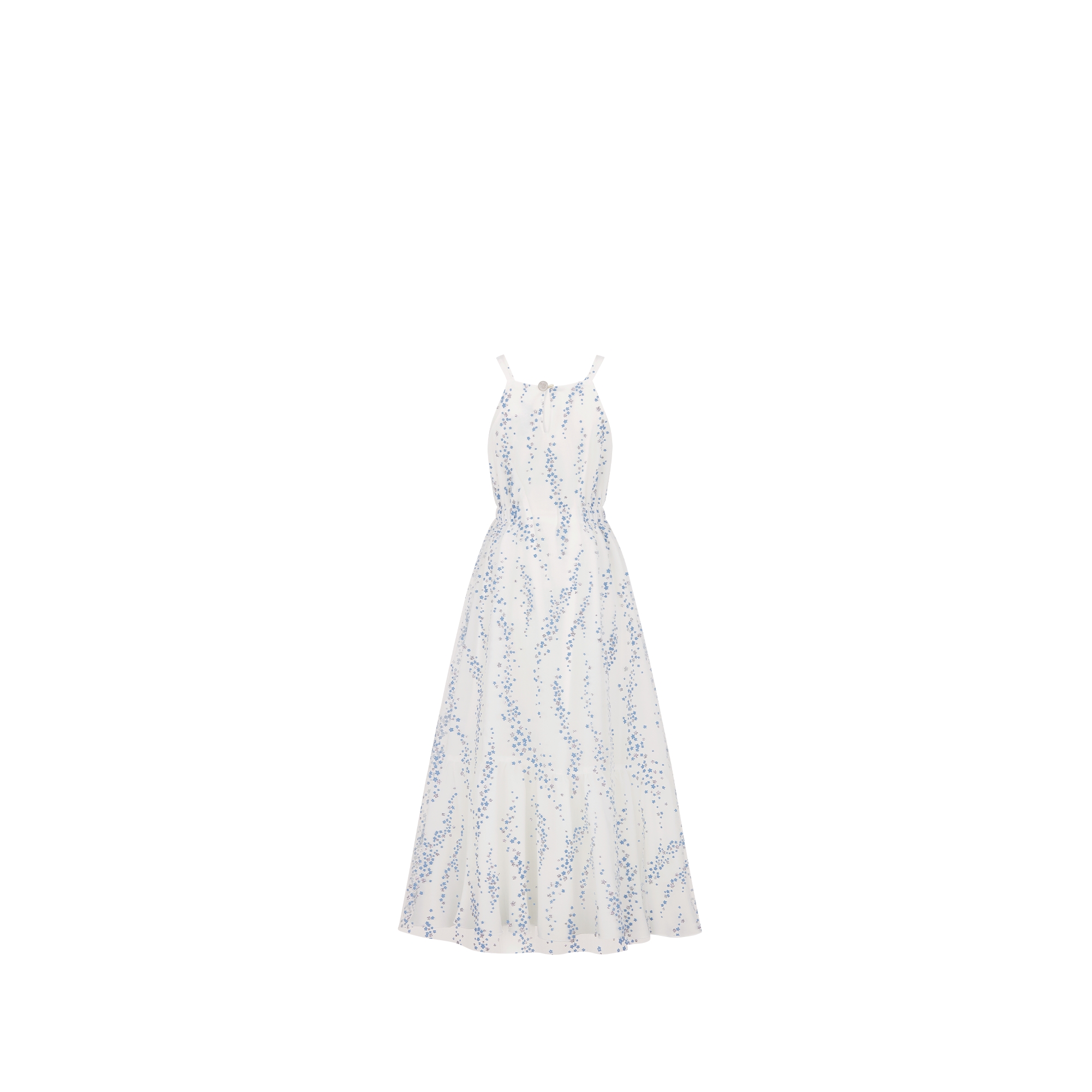 Kids' Flared Dress Ivory Tulle with Light Blue and Silver-Tone Seasonal Floral Motif E08