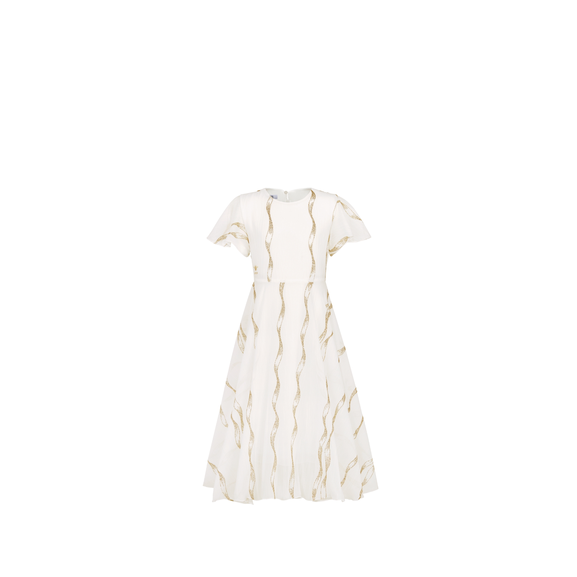 Kids' Flared Dress Ivory Chiffon with Gold-Tone Sparkly Motif E01