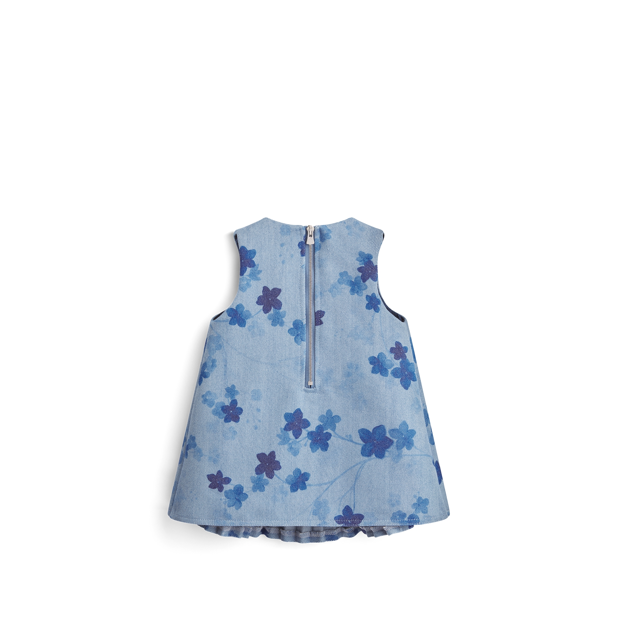 Baby Flared Dress Blue Pleated Cotton Blend with Seasonal Floral Motif E08