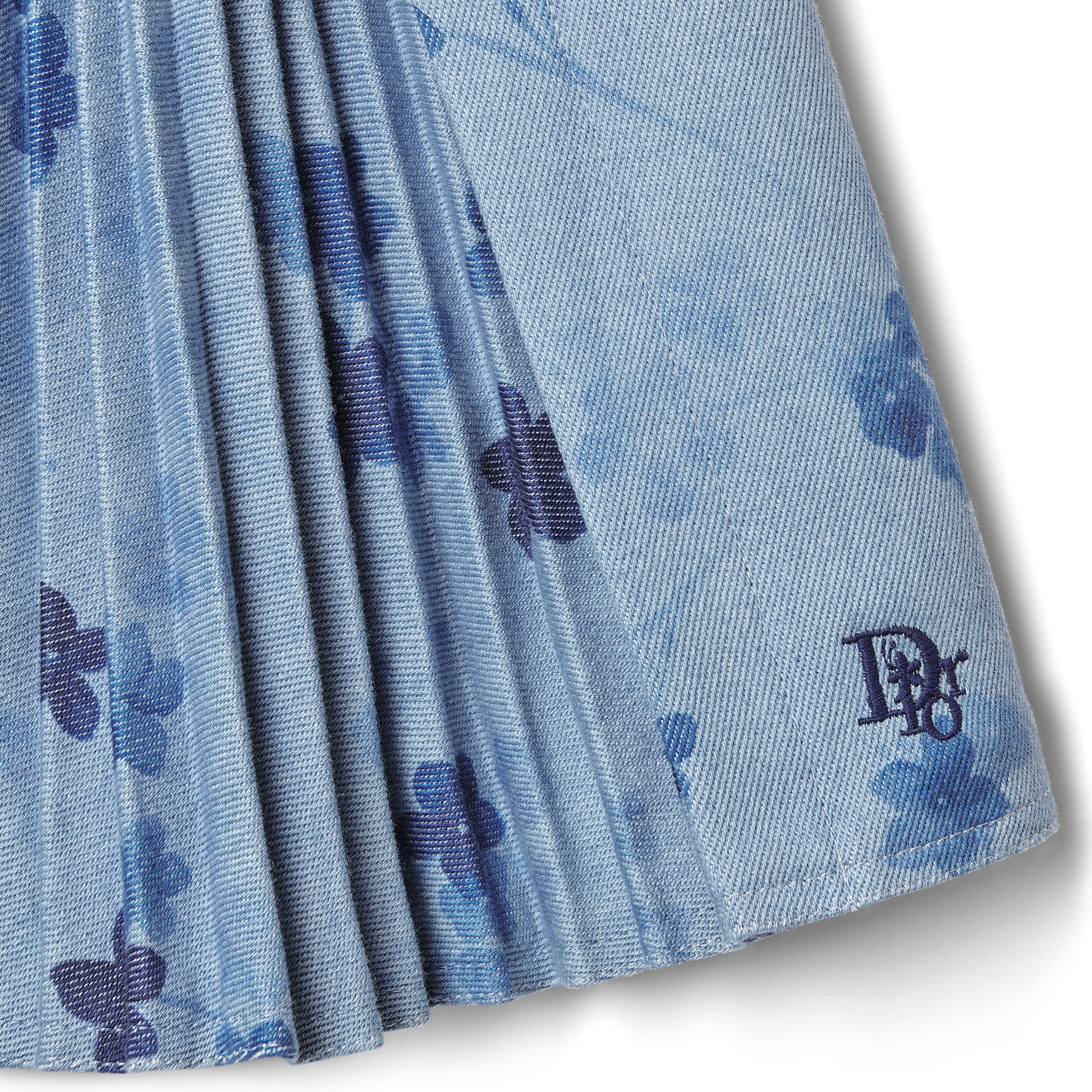 Baby Flared Dress Blue Pleated Cotton Blend with Seasonal Floral Motif E09