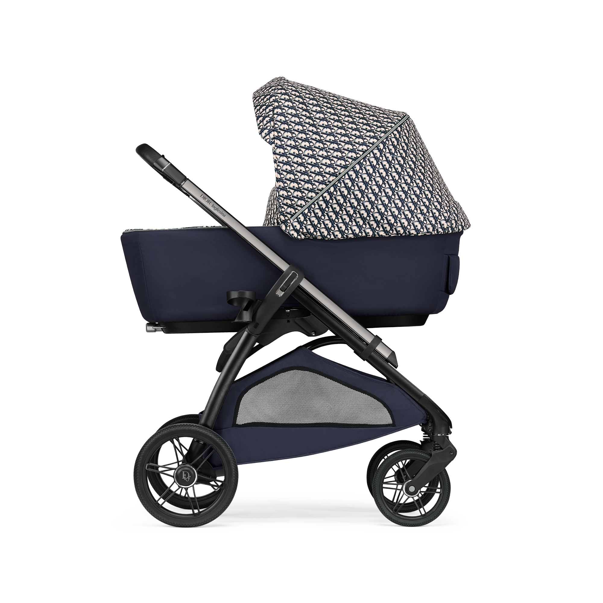 Bassinet and Stroller Combo Blue and Beige Water-Repellent Fabric with Dior Oblique Print E01