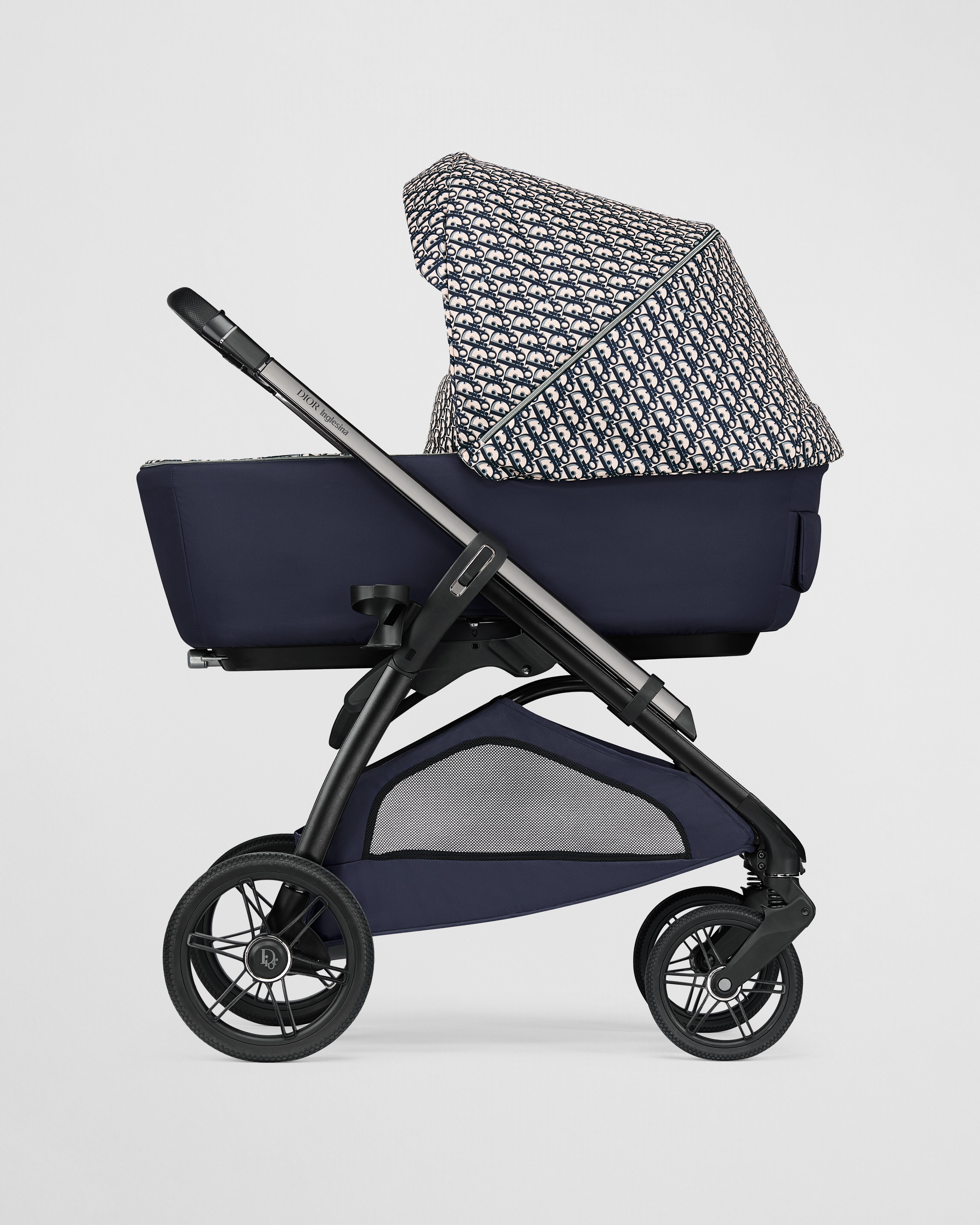 Bassinet and Stroller Combo Blue and Beige Water-Repellent Fabric with Dior Oblique Print E01
