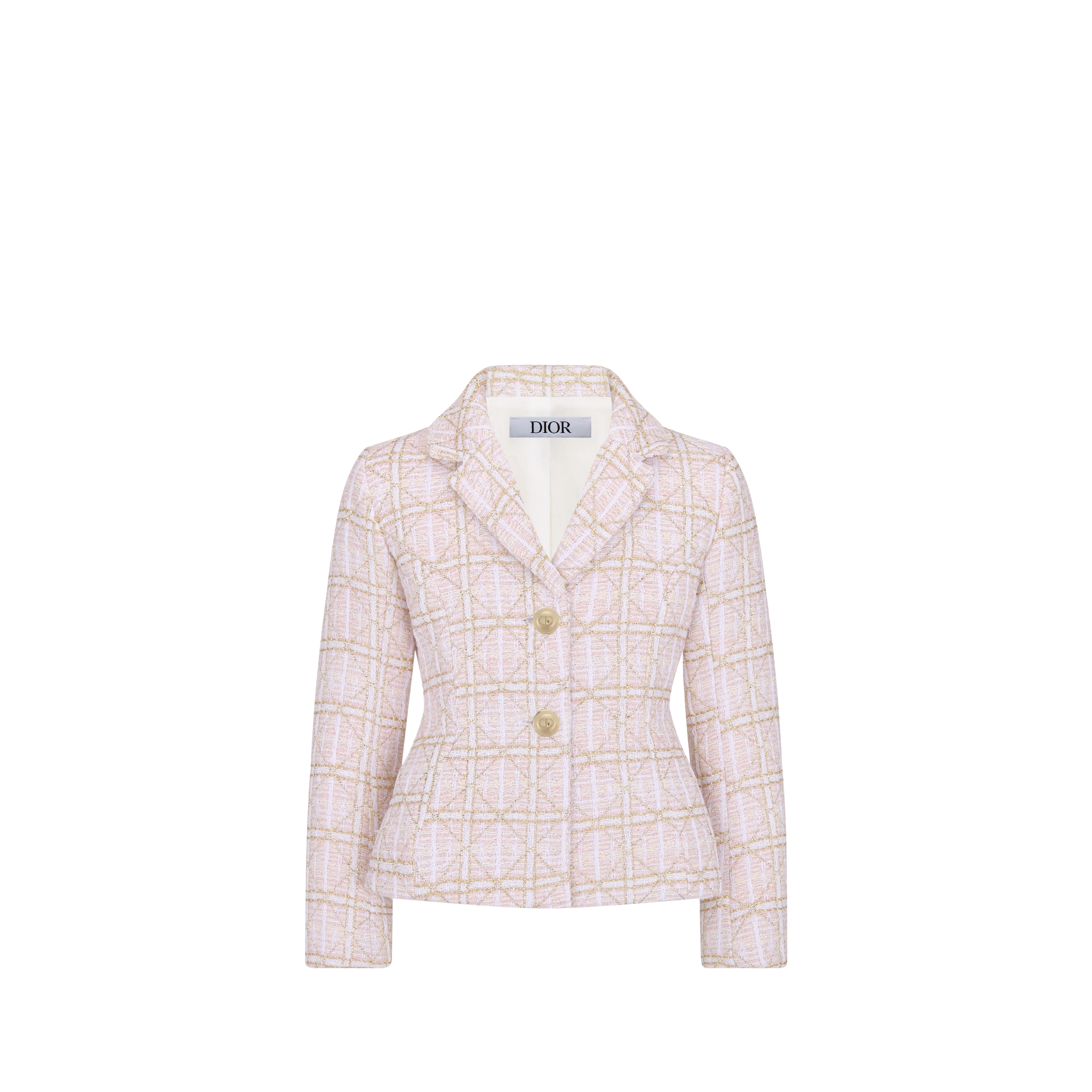 Kids' Bar Jacket Pale Pink Tweed with Gold-Tone Cannage Jacquard Motif E01