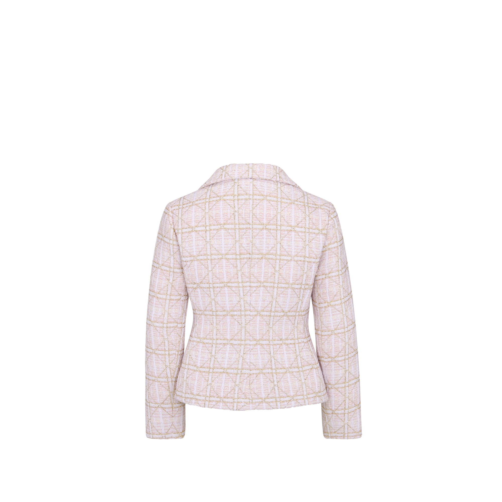 Bar Jacke für Kinder Tweed in Pastellrosa mit Cannage Jacquardmotiv in Goldfarbe E08