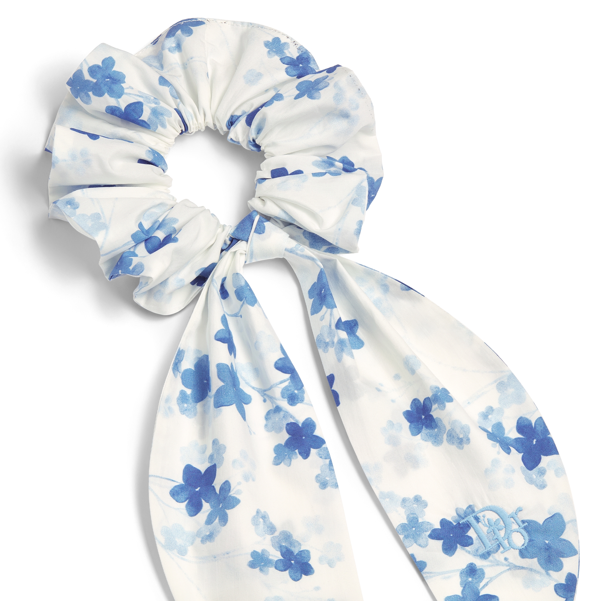 Kids' Scrunchies Blue Technical Fabric and Cotton Poplin with Seasonal Floral Motif E09