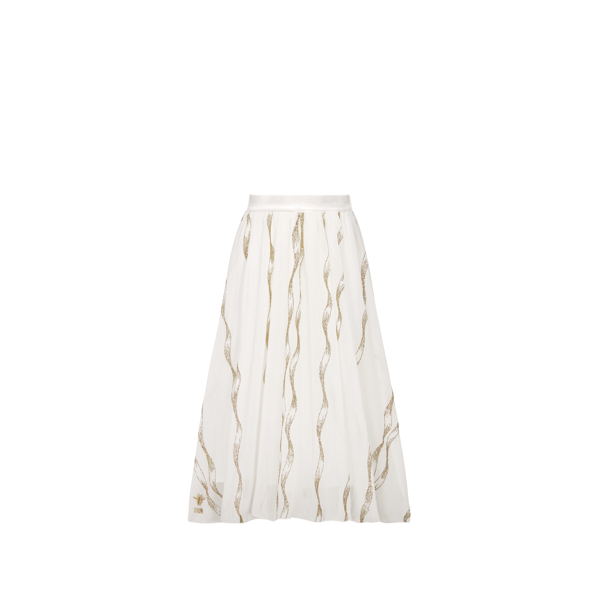 Kids' Long Skirt Ivory Chiffon with Gold-Tone Sparkly Motif E01