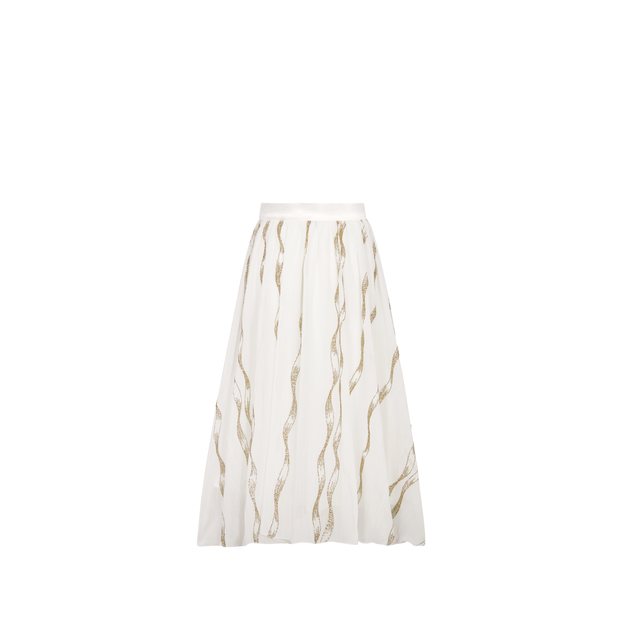 Kids' Long Skirt Ivory Chiffon with Gold-Tone Sparkly Motif E08