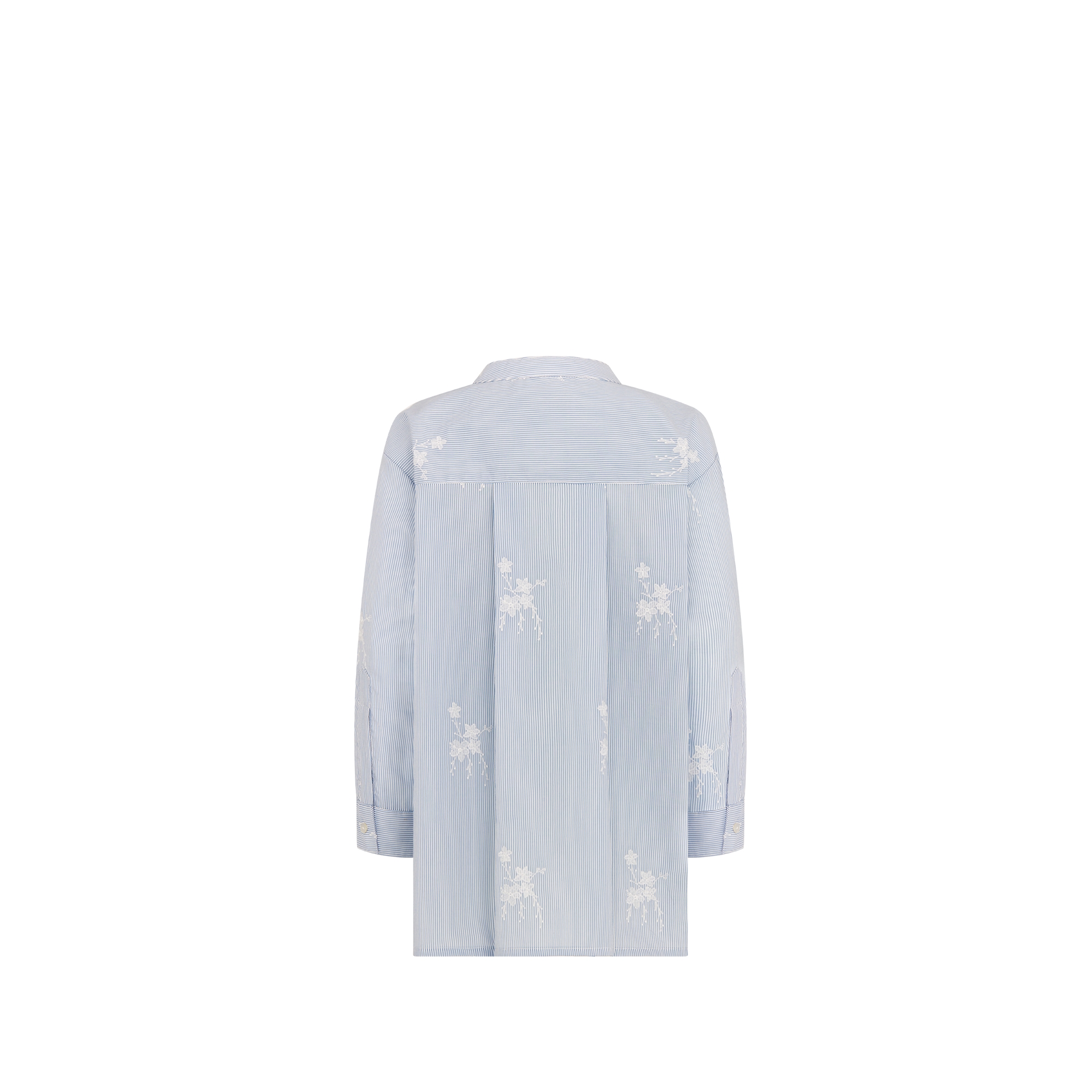 Kids' Shirt Navy Blue Striped Cotton and Silk Poplin with Ivory Embroidered Seasonal Floral Motif E08