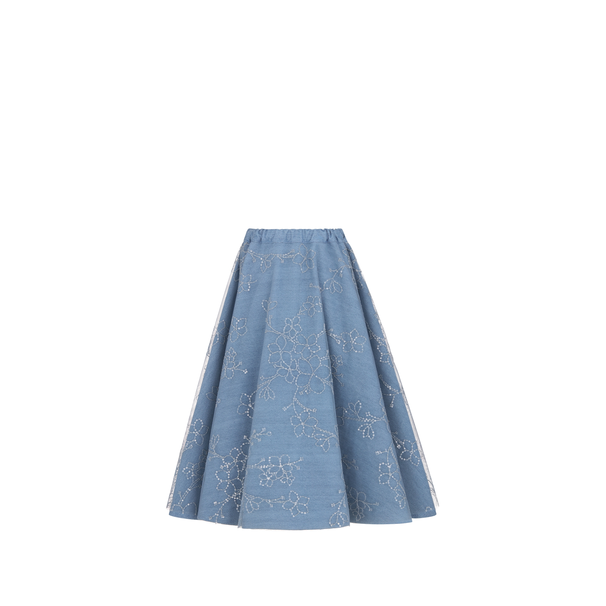 キッズ ロングスカート コットンデニム & エンブロイダリー チュール E08