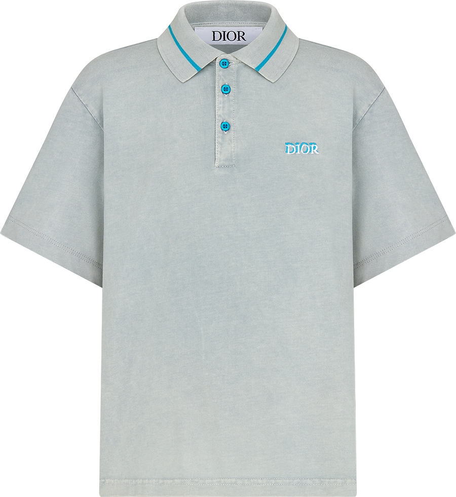 Kids Polo Shirt Gray Blue Cotton Jersey DIOR