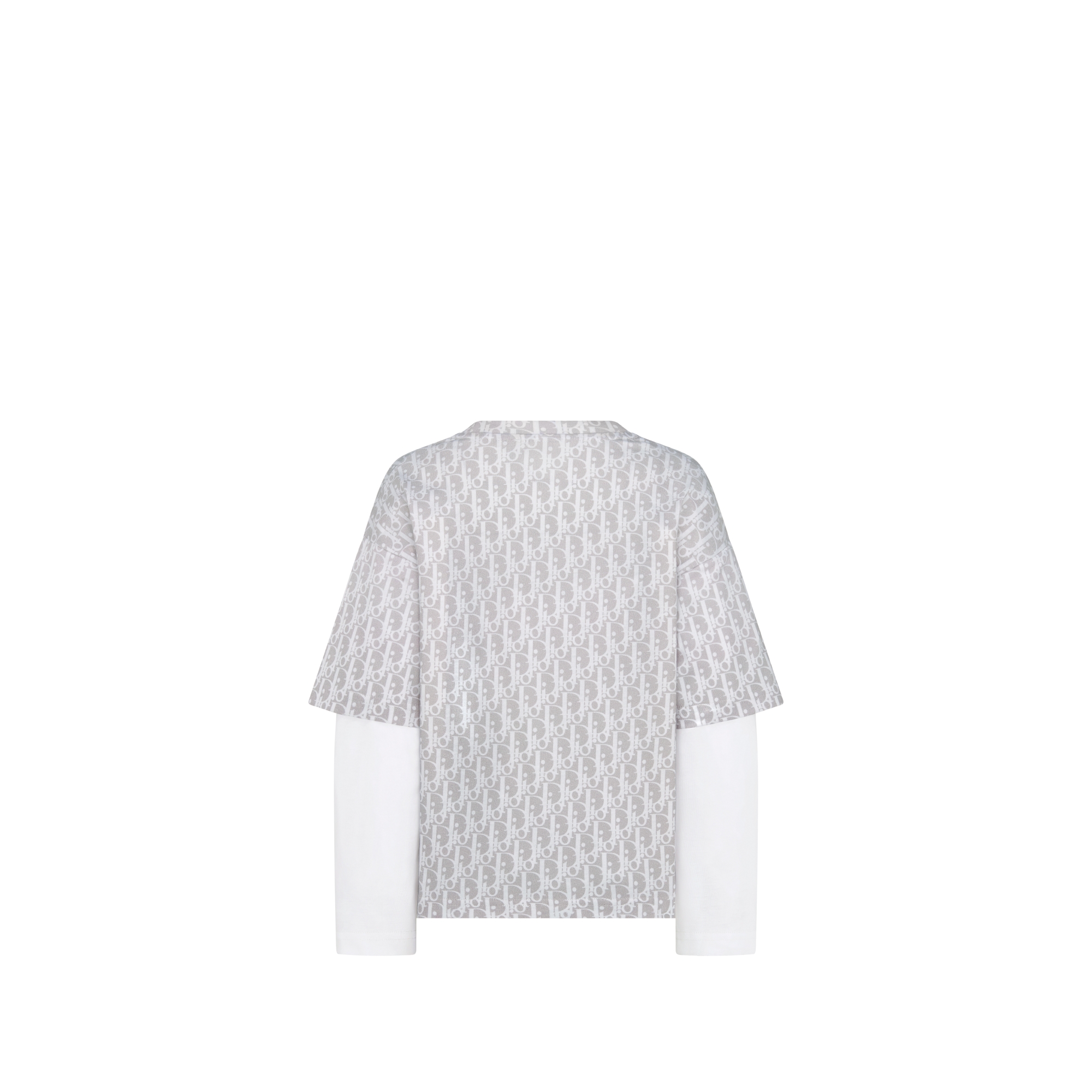 تيشيرت بأكمام طويلة للأطفال قماش الجيرسيه القطني مع نمط ديور أوبليك باللونين الرمادي المتدرّج والبيج E08