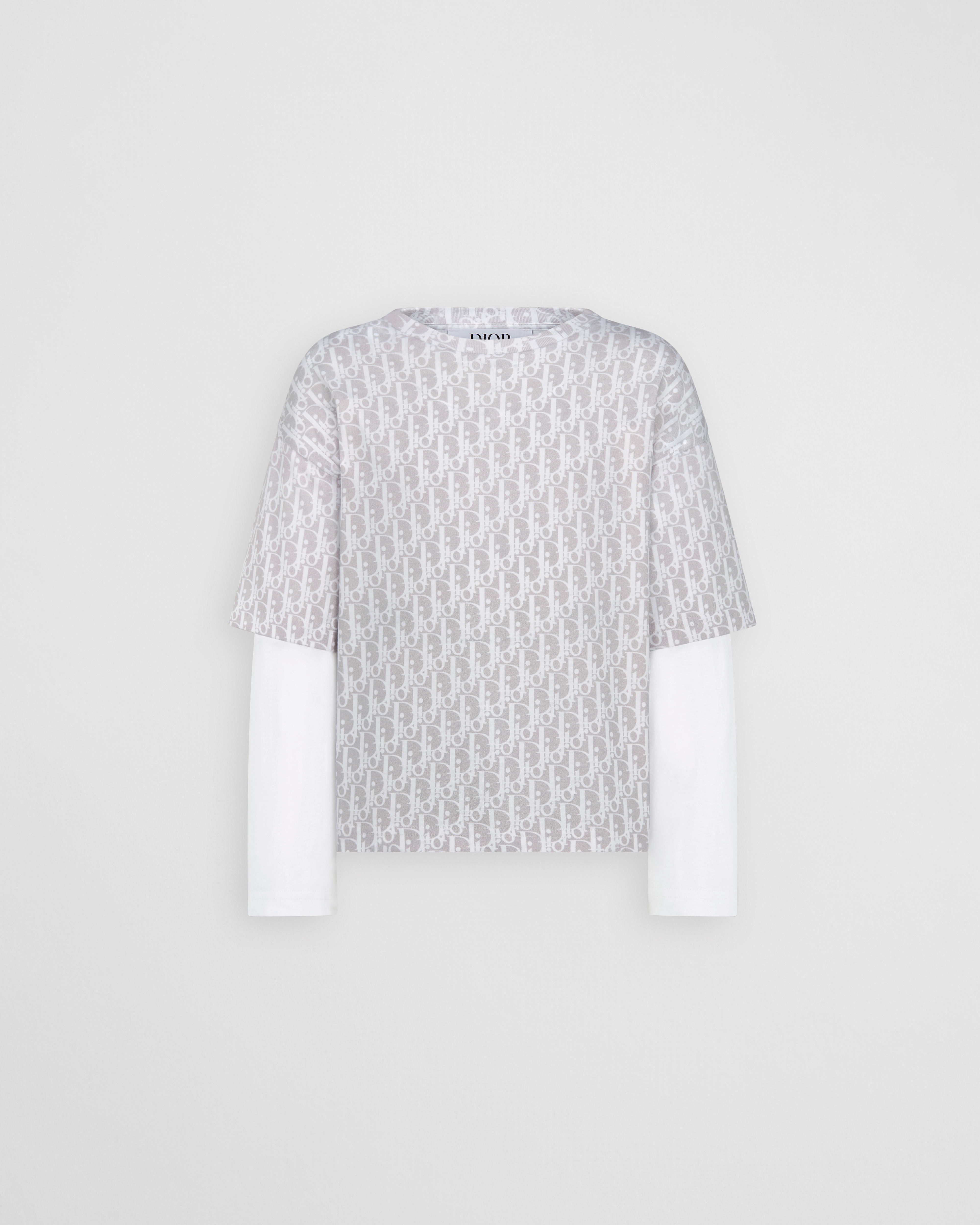 Langärmliges T-Shirt für Kinder Dior Oblique Baumwolljersey in Grau und Beige mit Farbverlauf E01