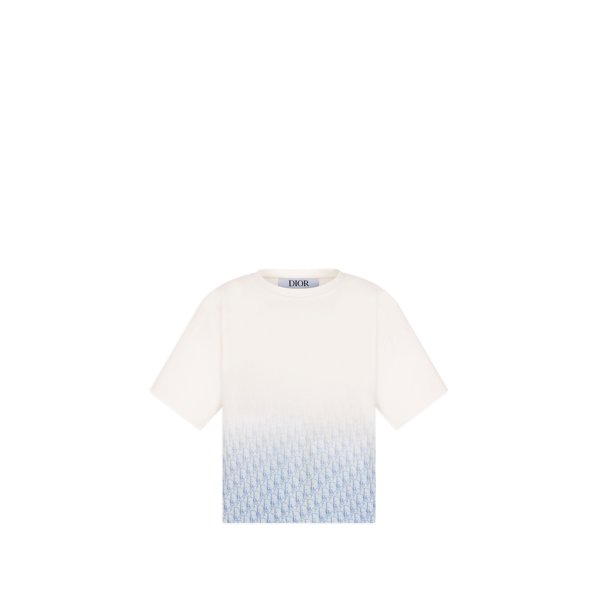 Kids' T-Shirt Ivory Cotton Jersey with Gradient Blue Dior Oblique Motif E01