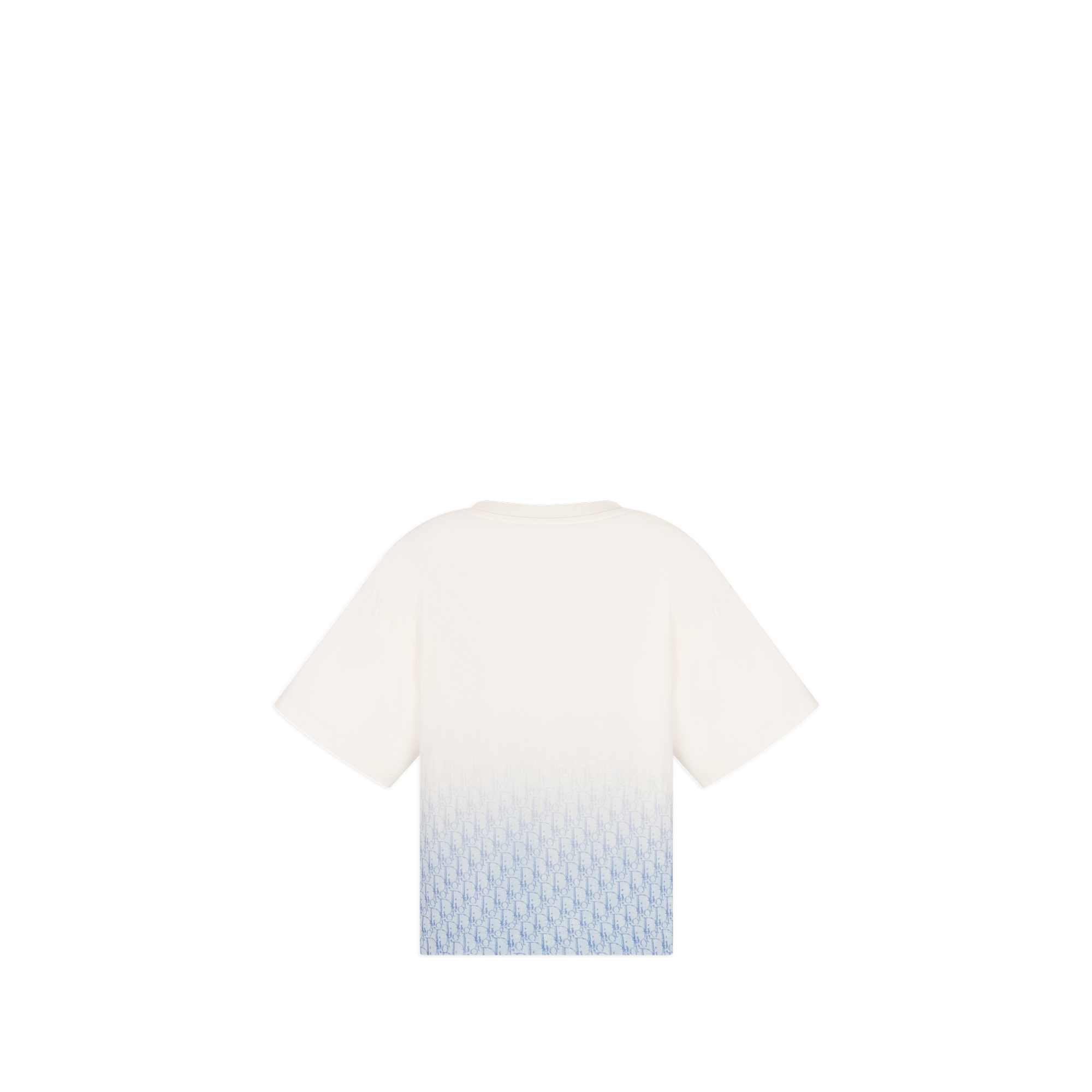 Kids' T-Shirt Ivory Cotton Jersey with Gradient Blue Dior Oblique Motif E08