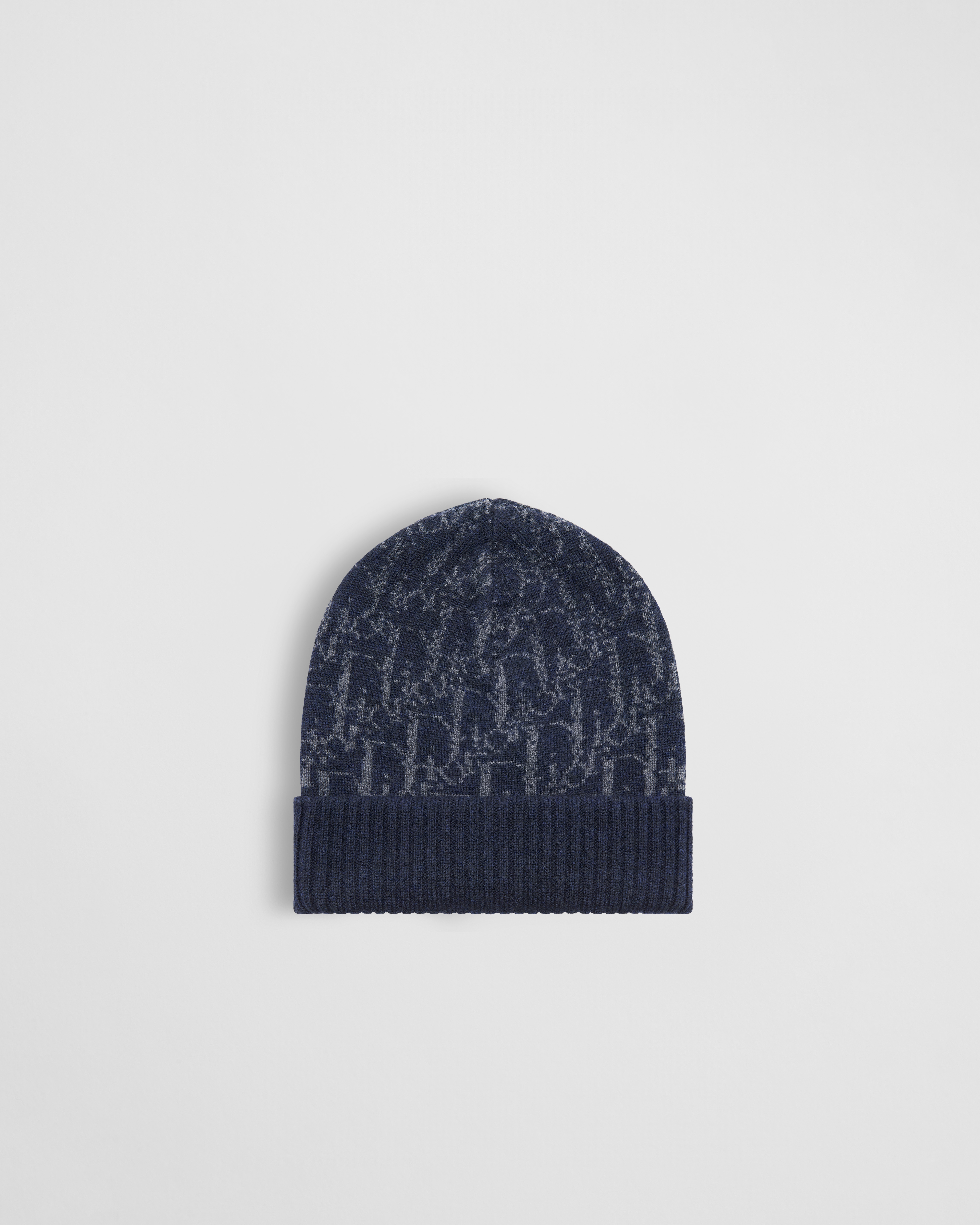 Kids' Beanie Navy Blue Wool Knit with Blue Dior Oblique Jacquard E01