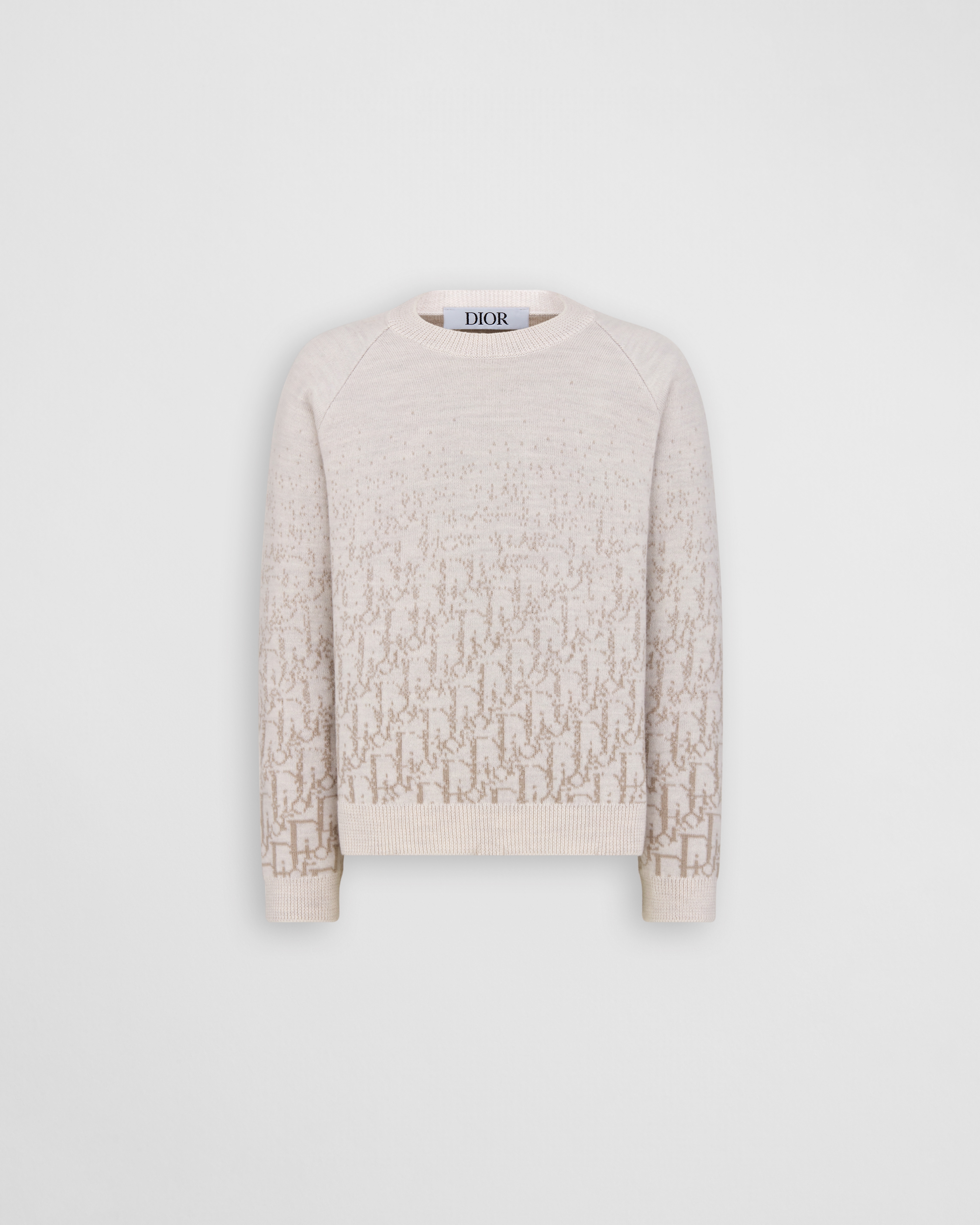 Pullover für Kinder Wollstrick in Beige mit Dior Oblique Jacquard in Grau mit Farbverlauf E01