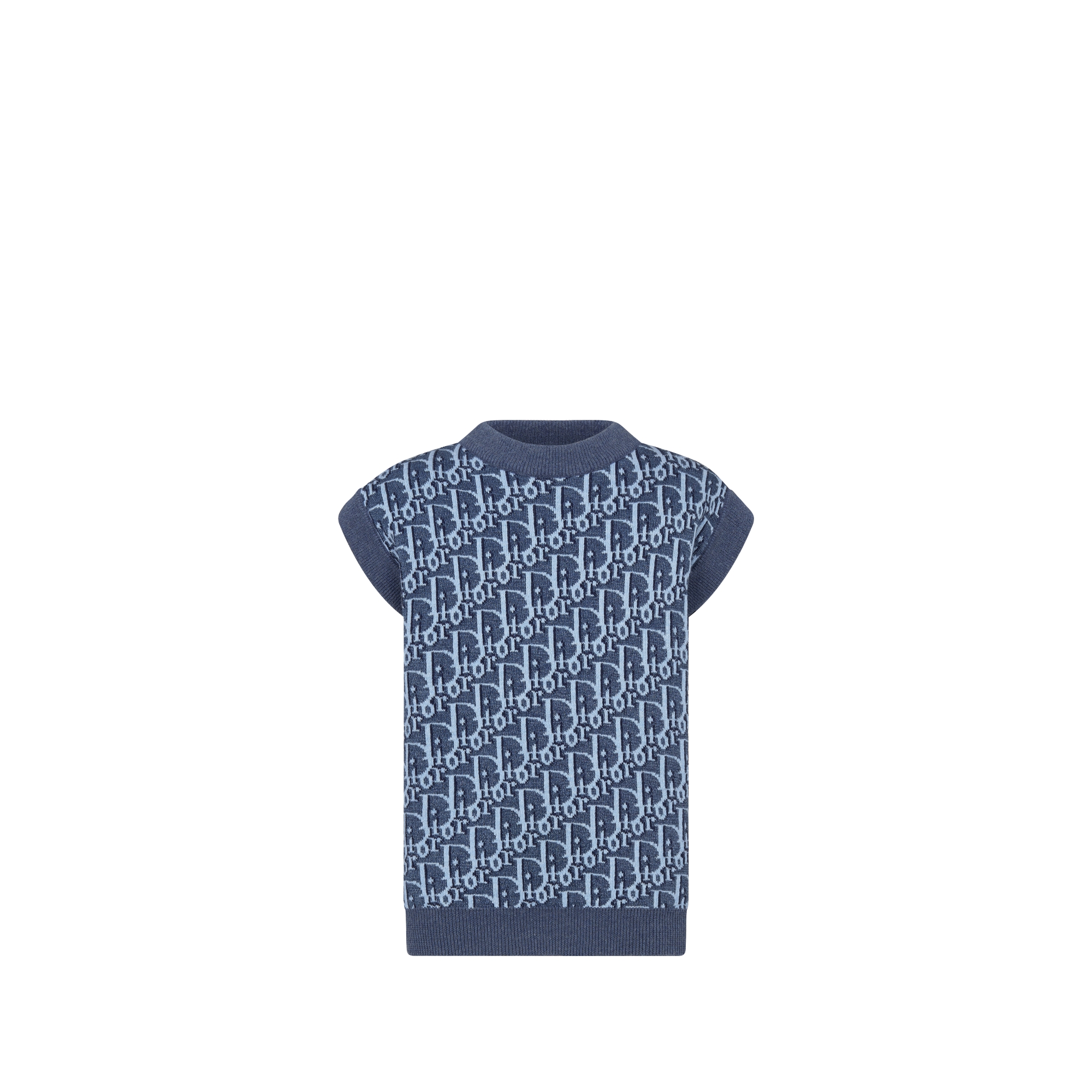 Kids' Sweater Vest Blue Dior Oblique Cotton and Hemp Knit Jacquard E01