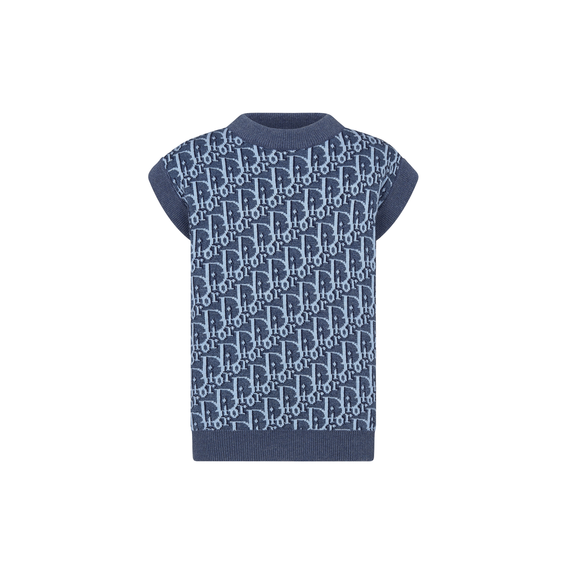 Kids' Sweater Vest Blue Dior Oblique Cotton and Hemp Knit Jacquard