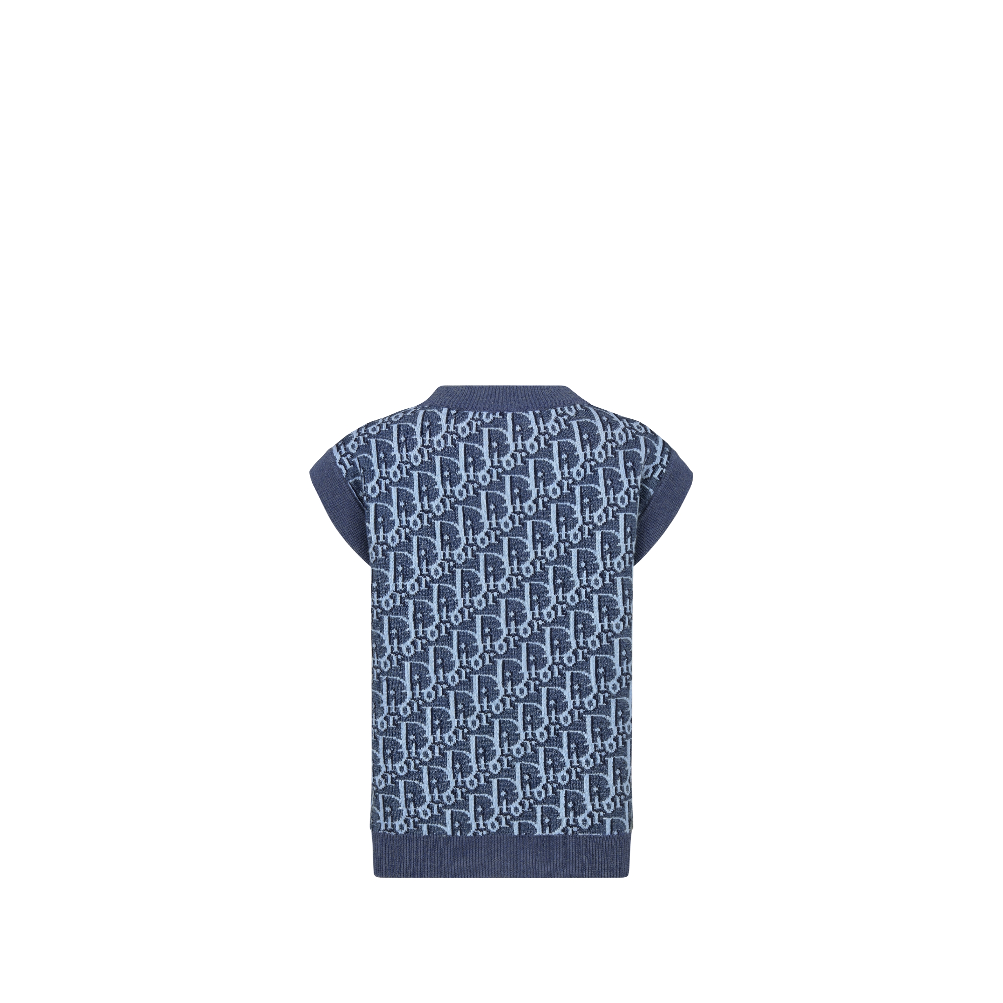 Pull sans manches enfant Maille de coton et chanvre jacquard Dior Oblique bleu E08