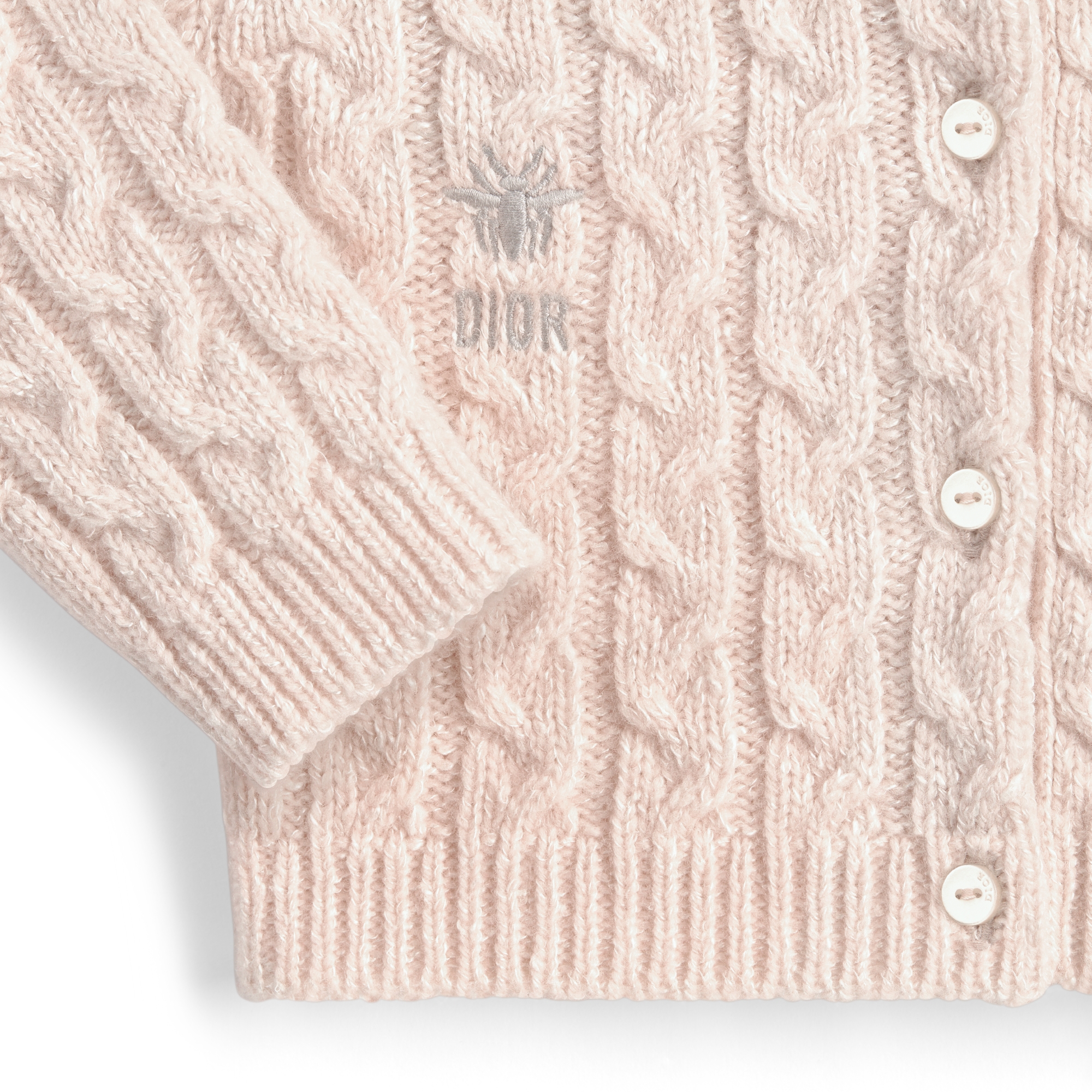 Baby Cardigan Pale Pink Cable-Knit Wool and Silk | DIOR