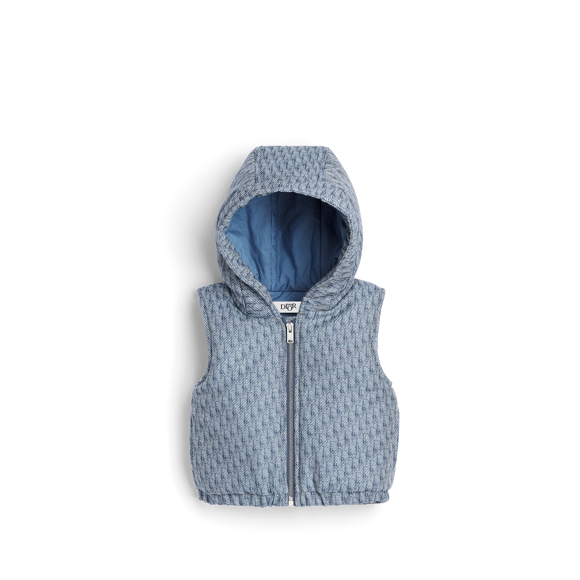 Doudoune à capuche sans manches bébé Gabardine de coton déperlante Dior Oblique bleu E01