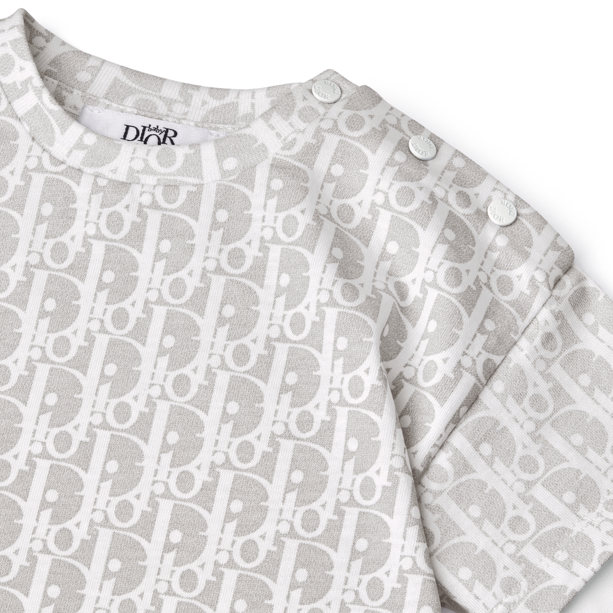 Baby Long-Sleeved T-Shirt Gradient Gray and Beige Dior Oblique Cotton Jersey E09