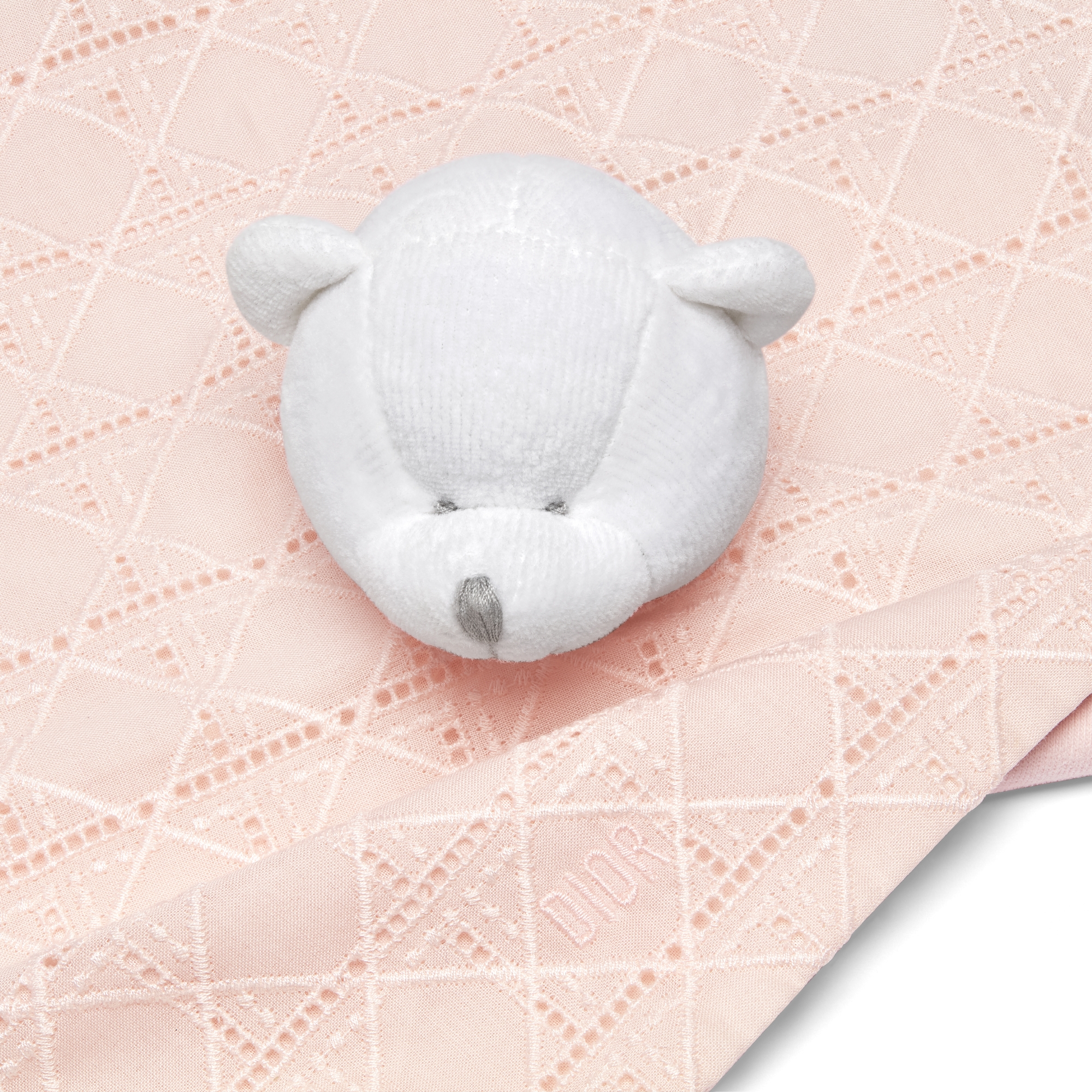 Knuffeldoekje met beer Vaalroze katoenvoile en jersey met Cannage-motief E09