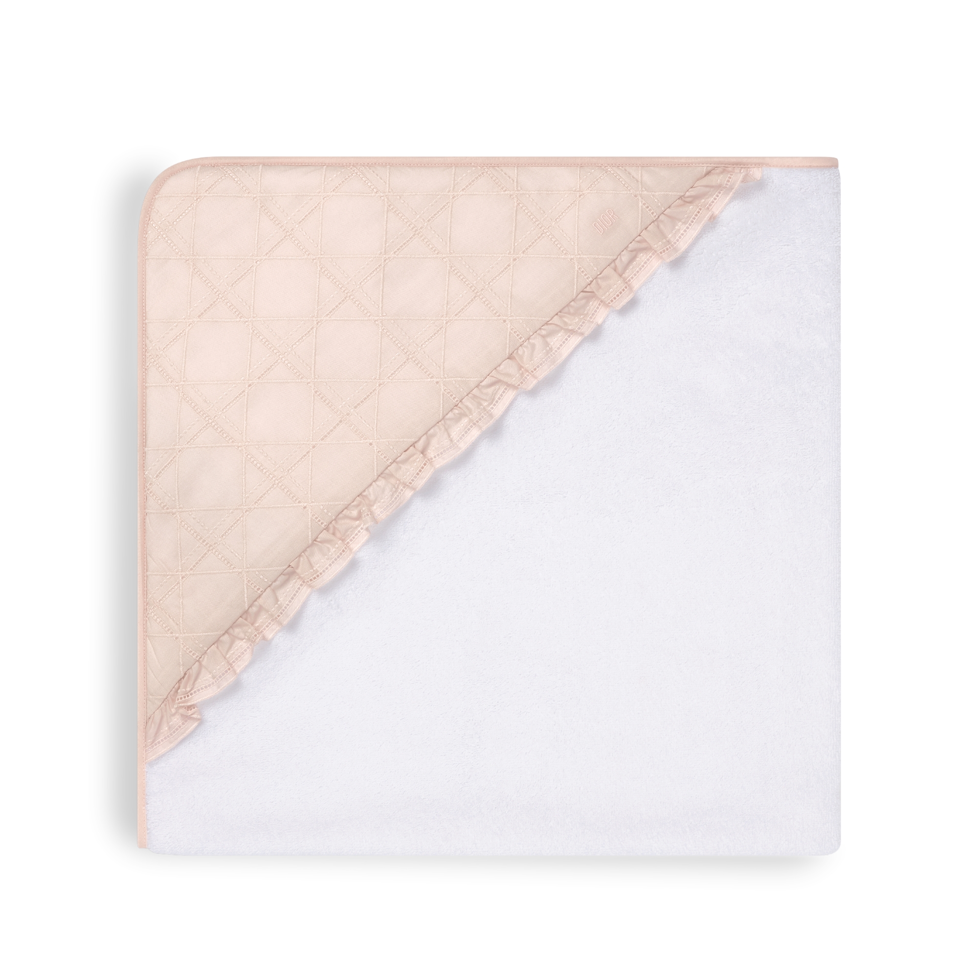 Hooded Baby Towel Ivory Cotton Terry and Pale Pink Cannage Cotton Voile E02