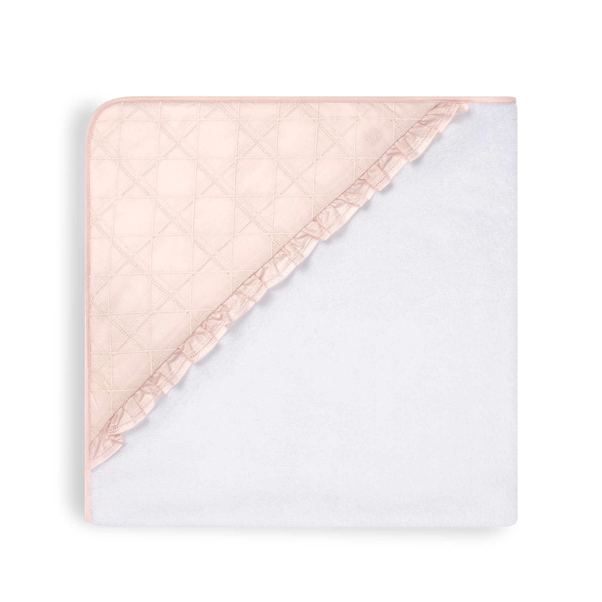 Hooded Baby Towel Ivory Cotton Terry and Pale Pink Cannage Cotton Voile E03