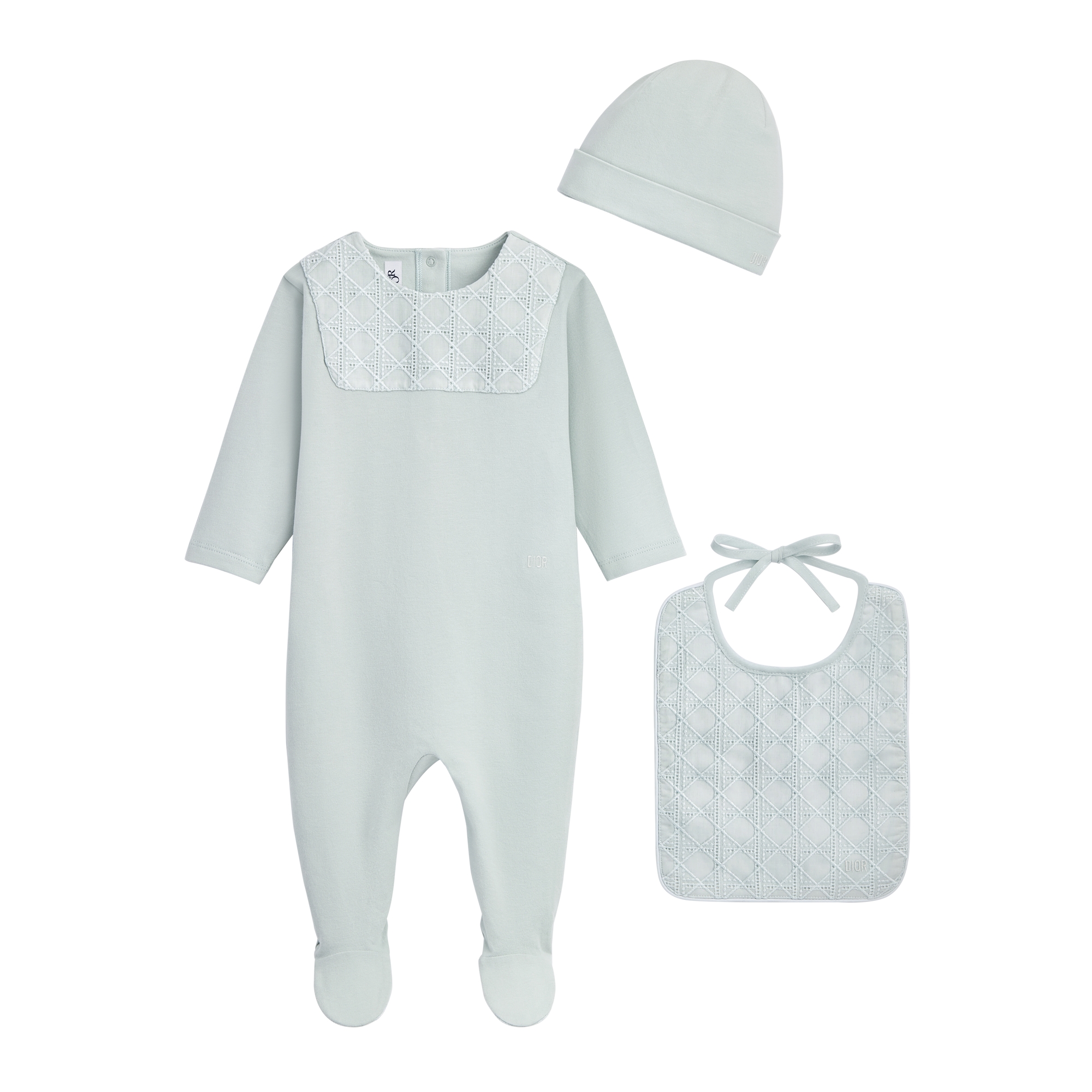 Newborn Gift Set Light Blue Cannage Cotton Jersey and Voile | DIOR