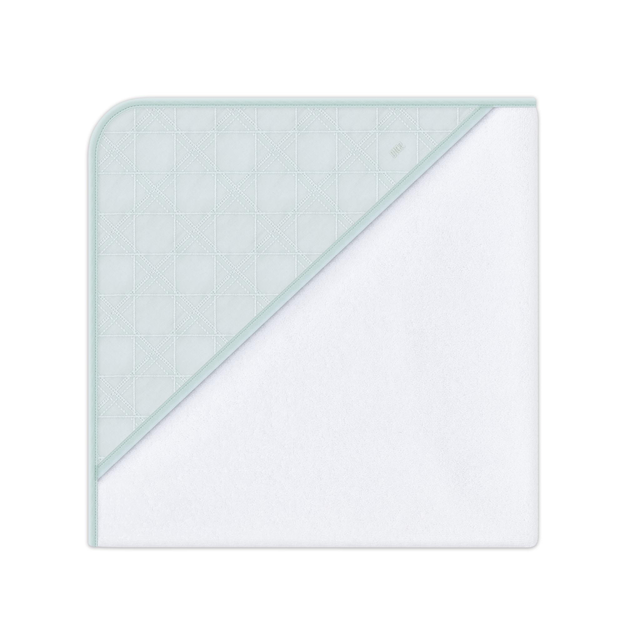 Hooded Baby Towel Ivory Cotton Terry and Light Blue Cannage Cotton Voile E03