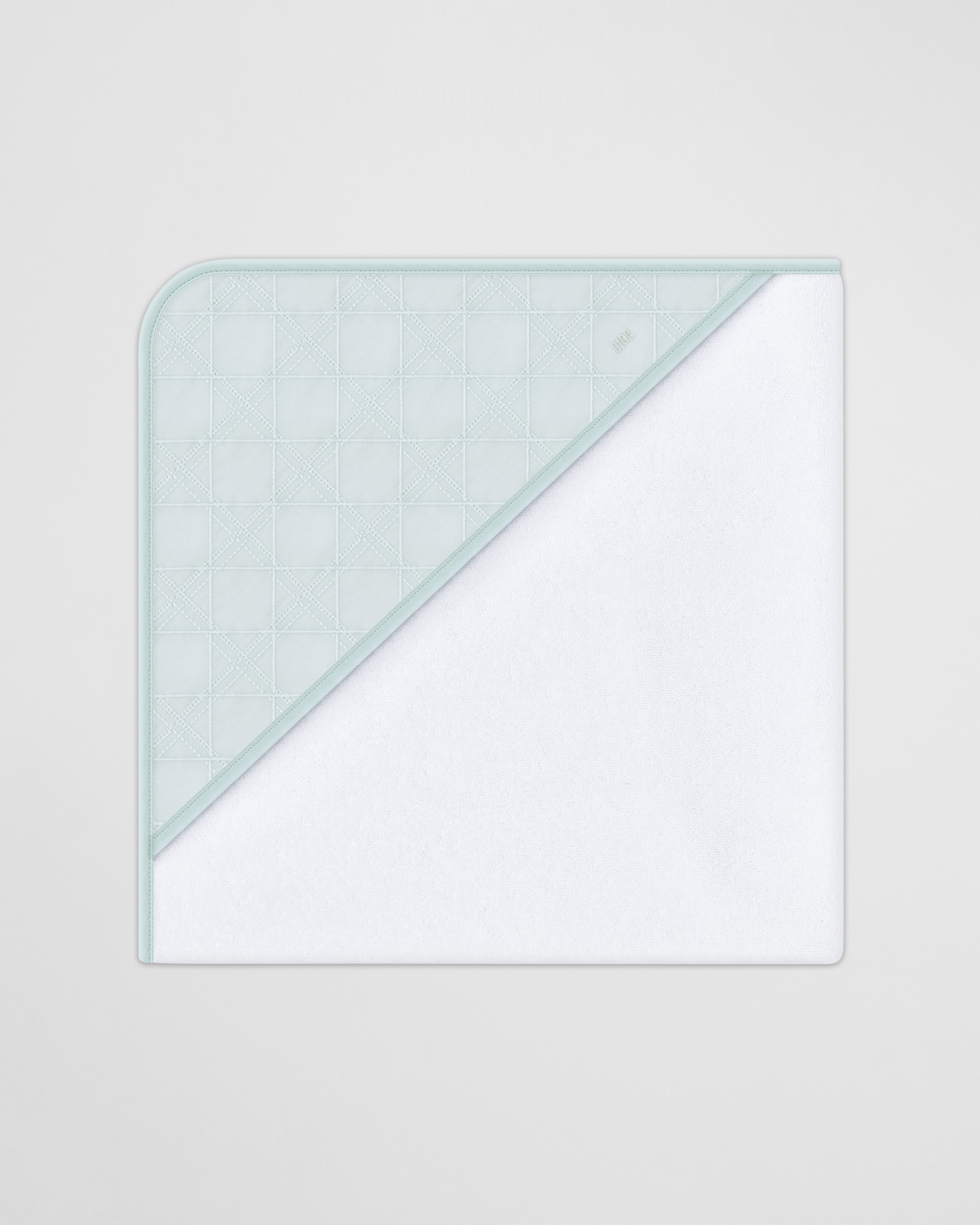 Hooded Baby Towel Ivory Cotton Terry and Light Blue Cannage Cotton Voile E03