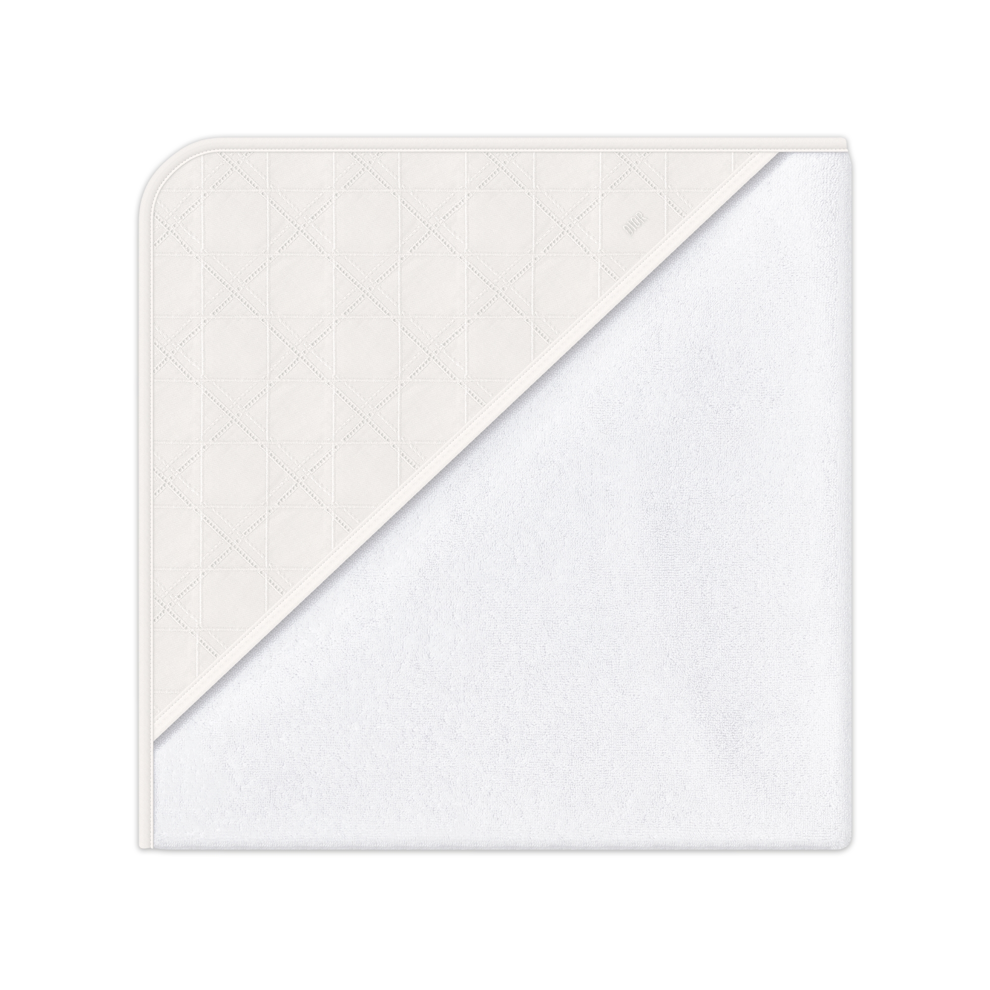 Hooded Baby Towel Ivory Cotton Terry and Ivory Cannage Cotton Voile E03