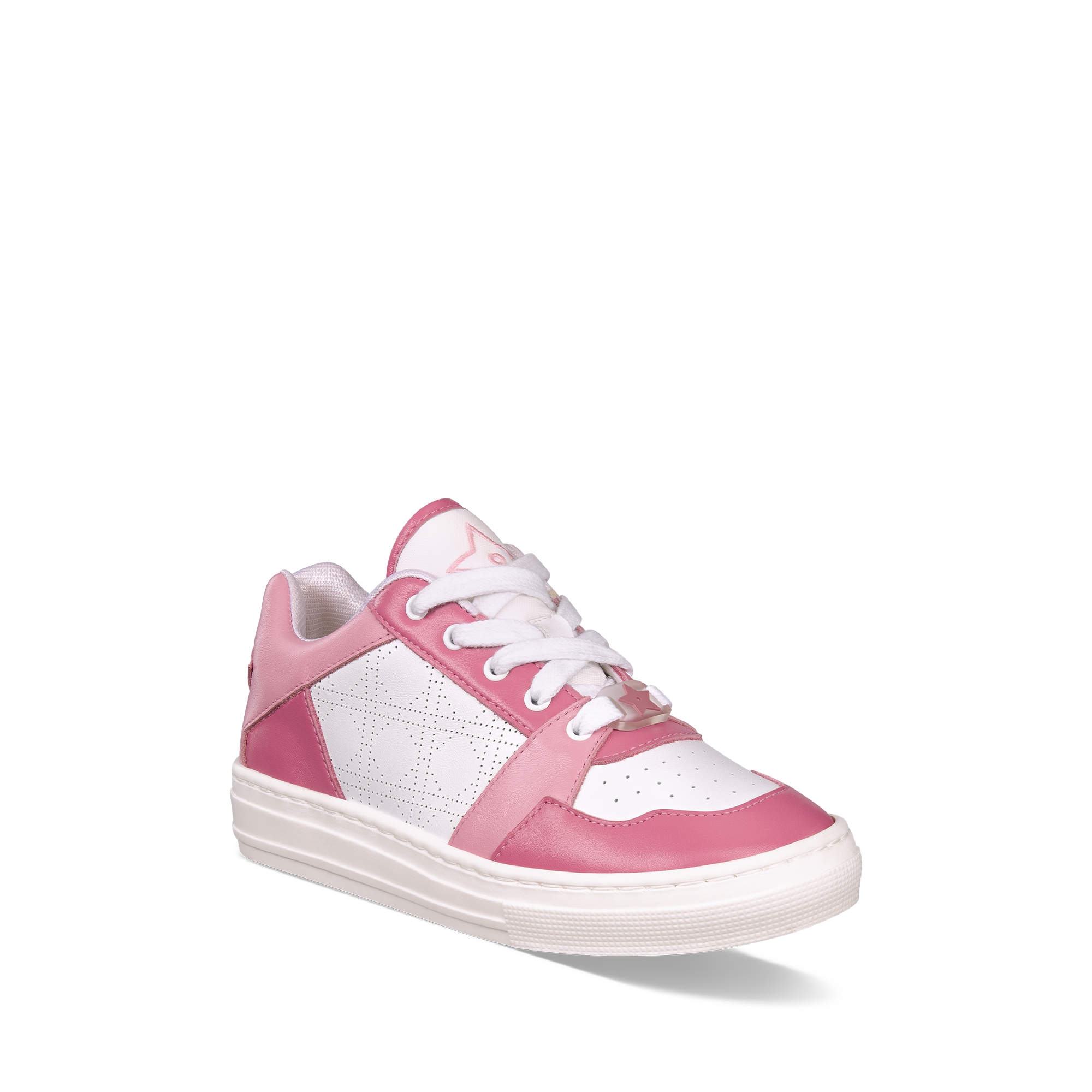 Kids' Low-Top Sneaker Ivory, Pink and Pop Pink Calfskin E03