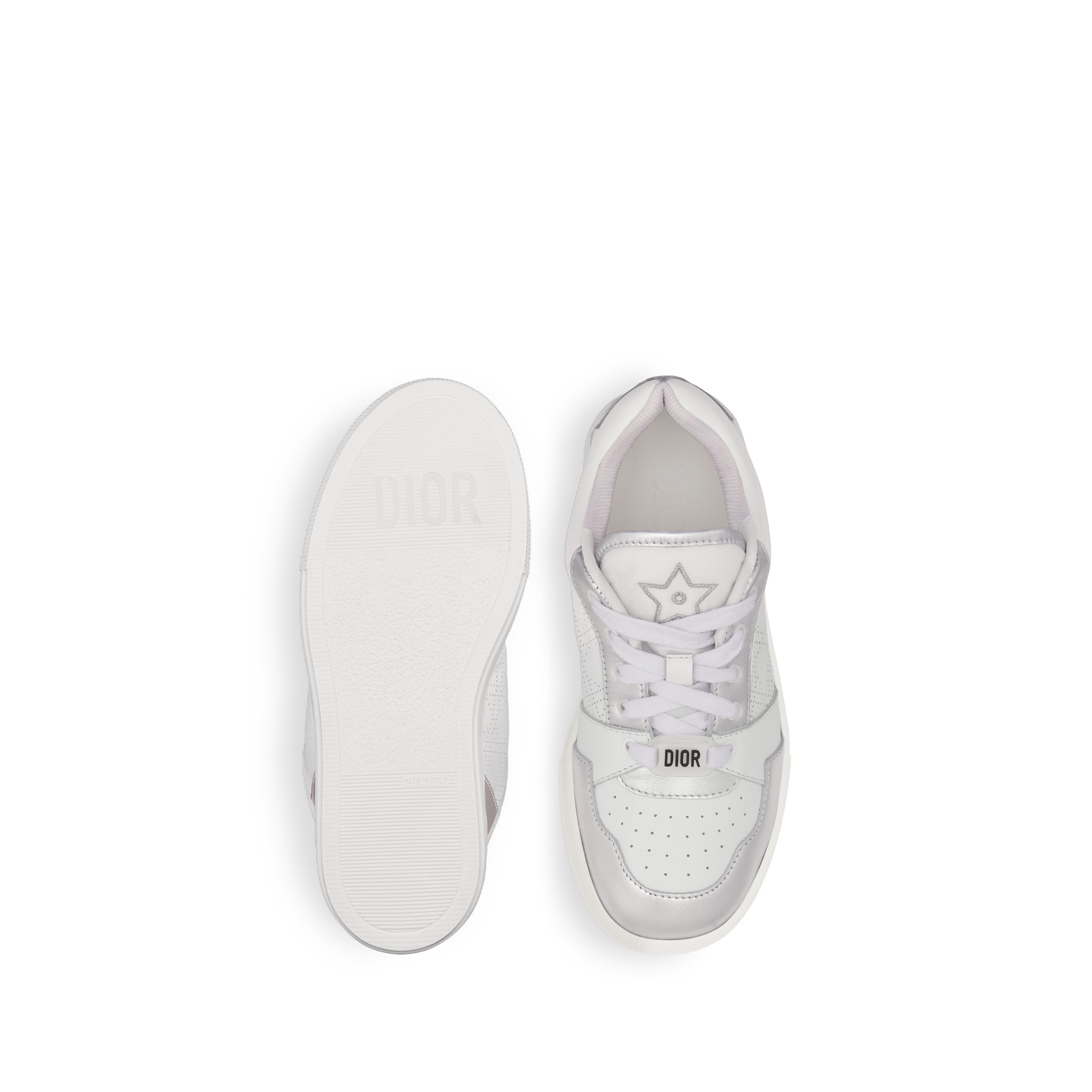 Sneaker basse enfant Cuir de veau ivoire et argenté métallisé E07