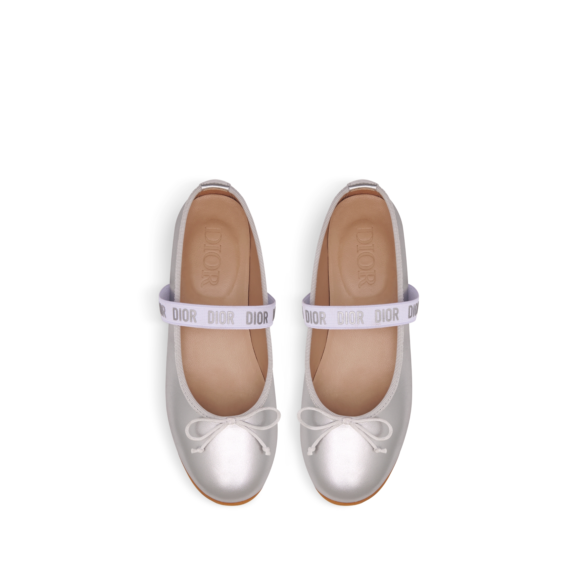 Kids' Ballet Flat Metallic Silver-Tone Lambskin E06