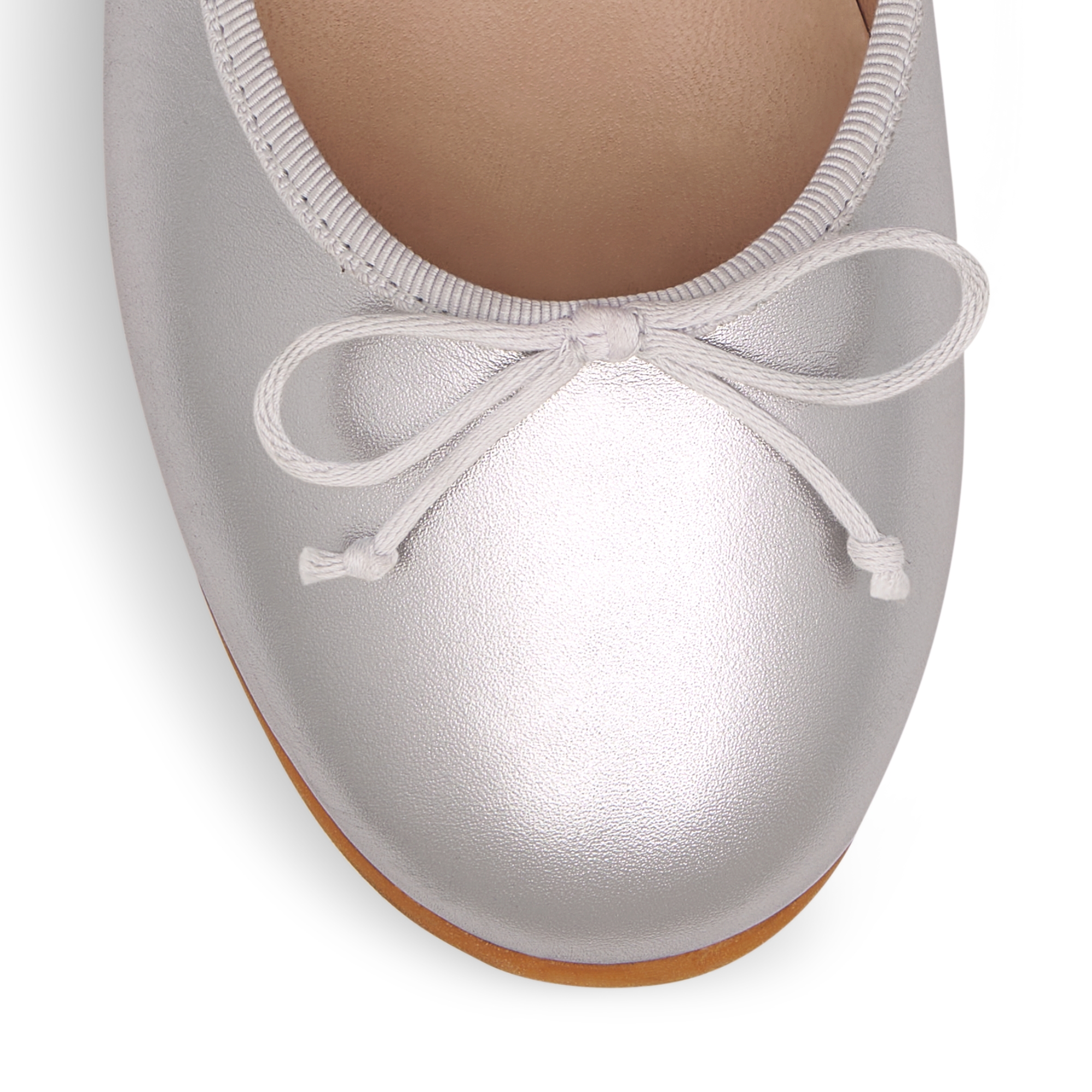 Kids' Ballet Flat Metallic Silver-Tone Lambskin E09