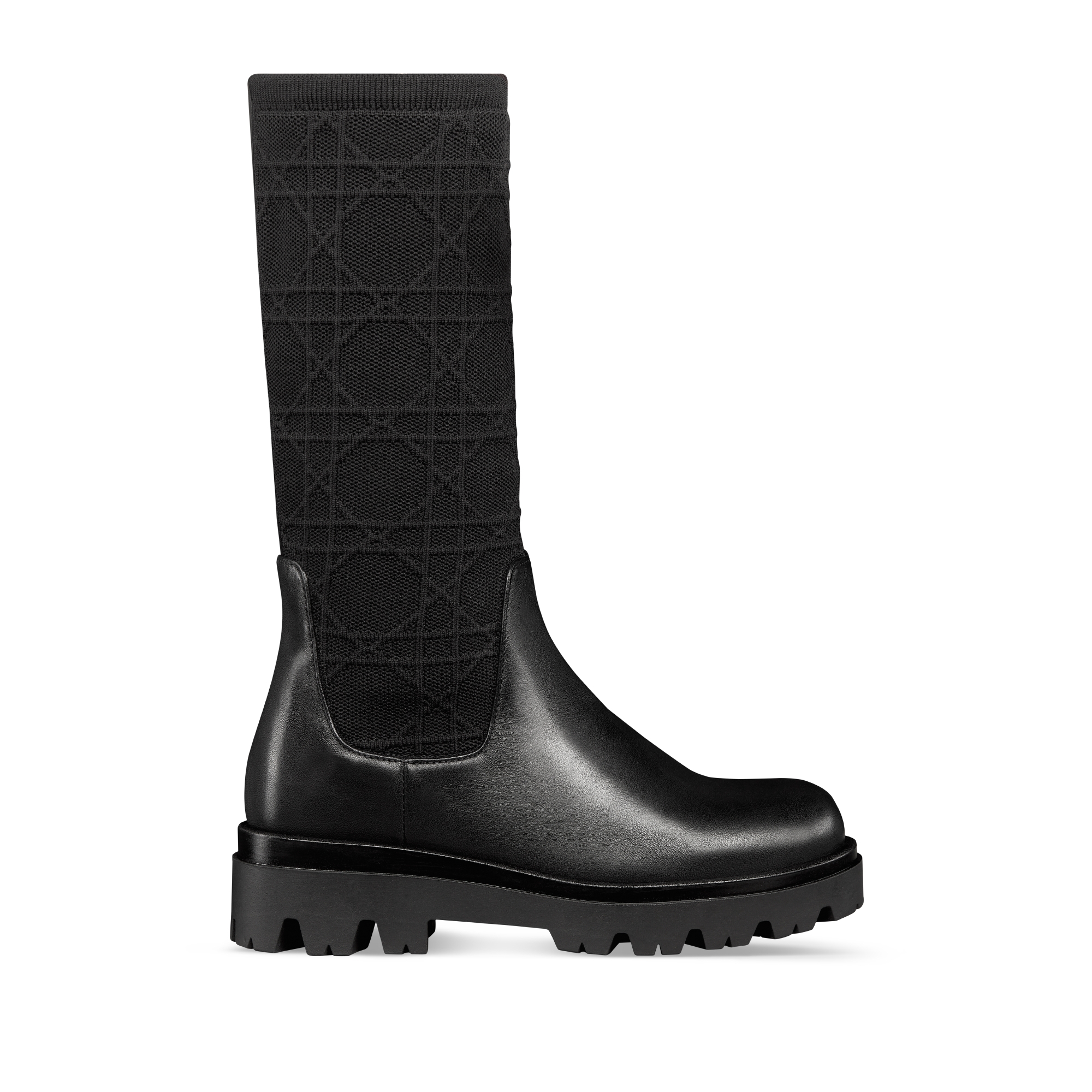 Botte enfant Maille jacquard Cannage et cuir de veau noirs E02