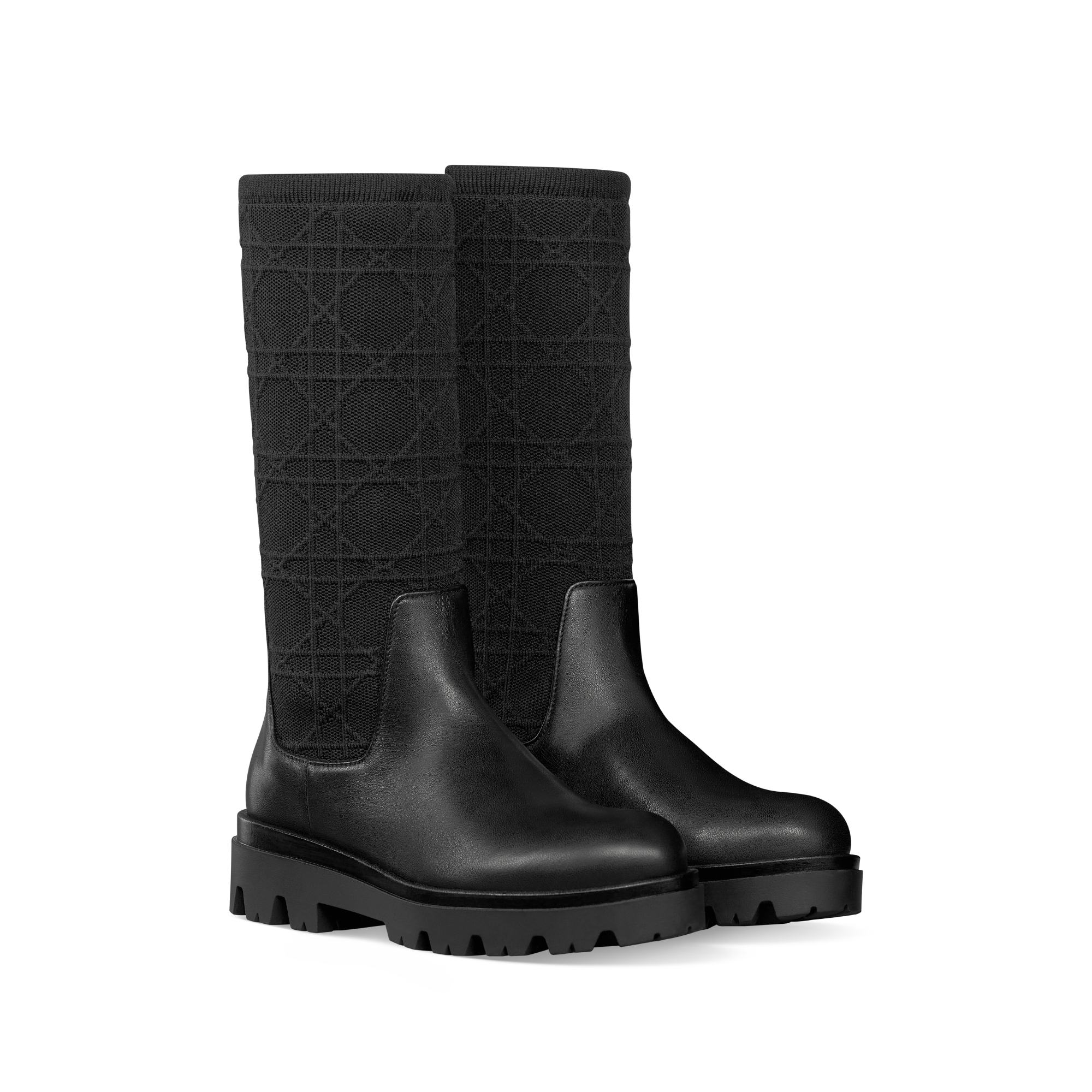 Botte enfant Maille jacquard Cannage et cuir de veau noirs E03