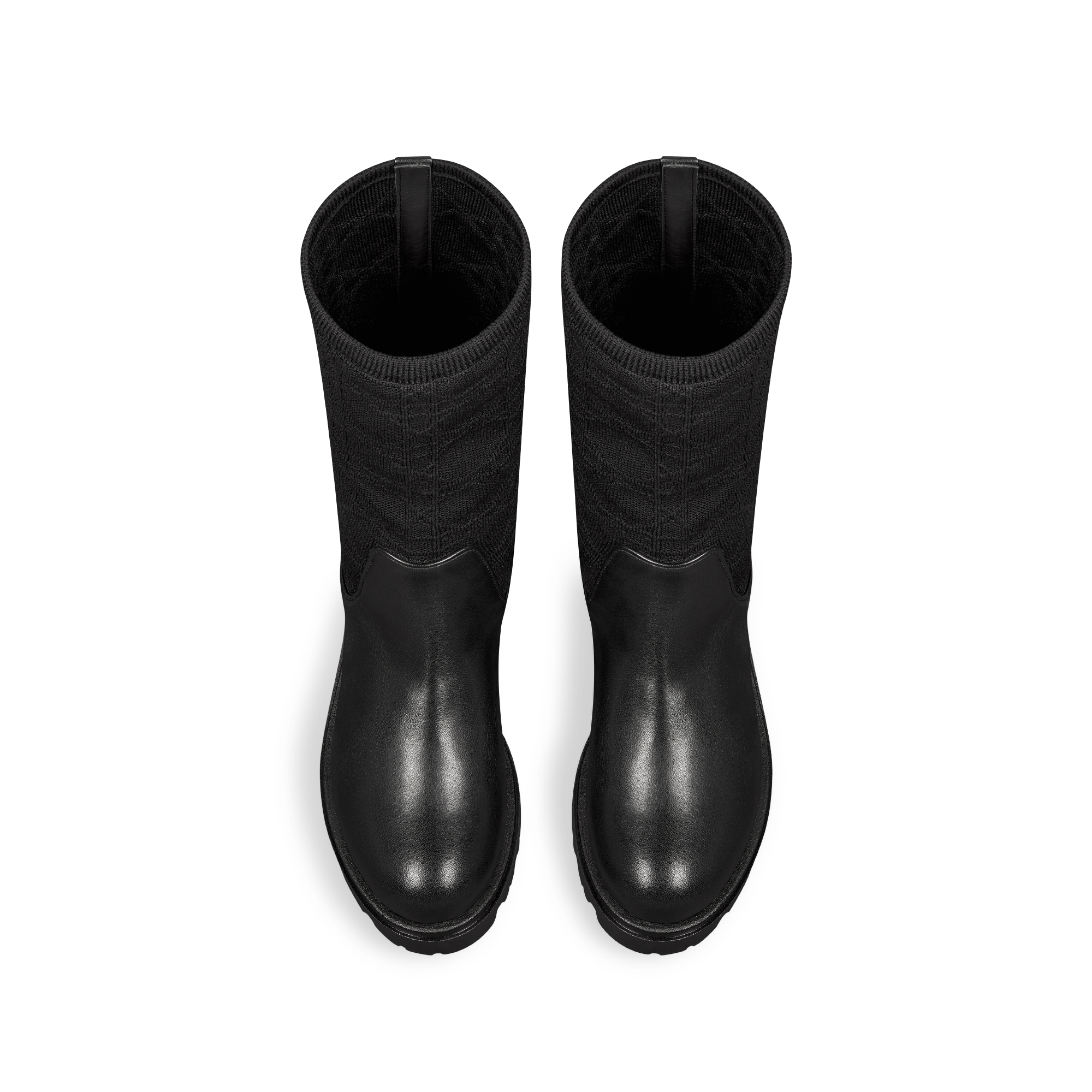 Botte enfant Maille jacquard Cannage et cuir de veau noirs E06