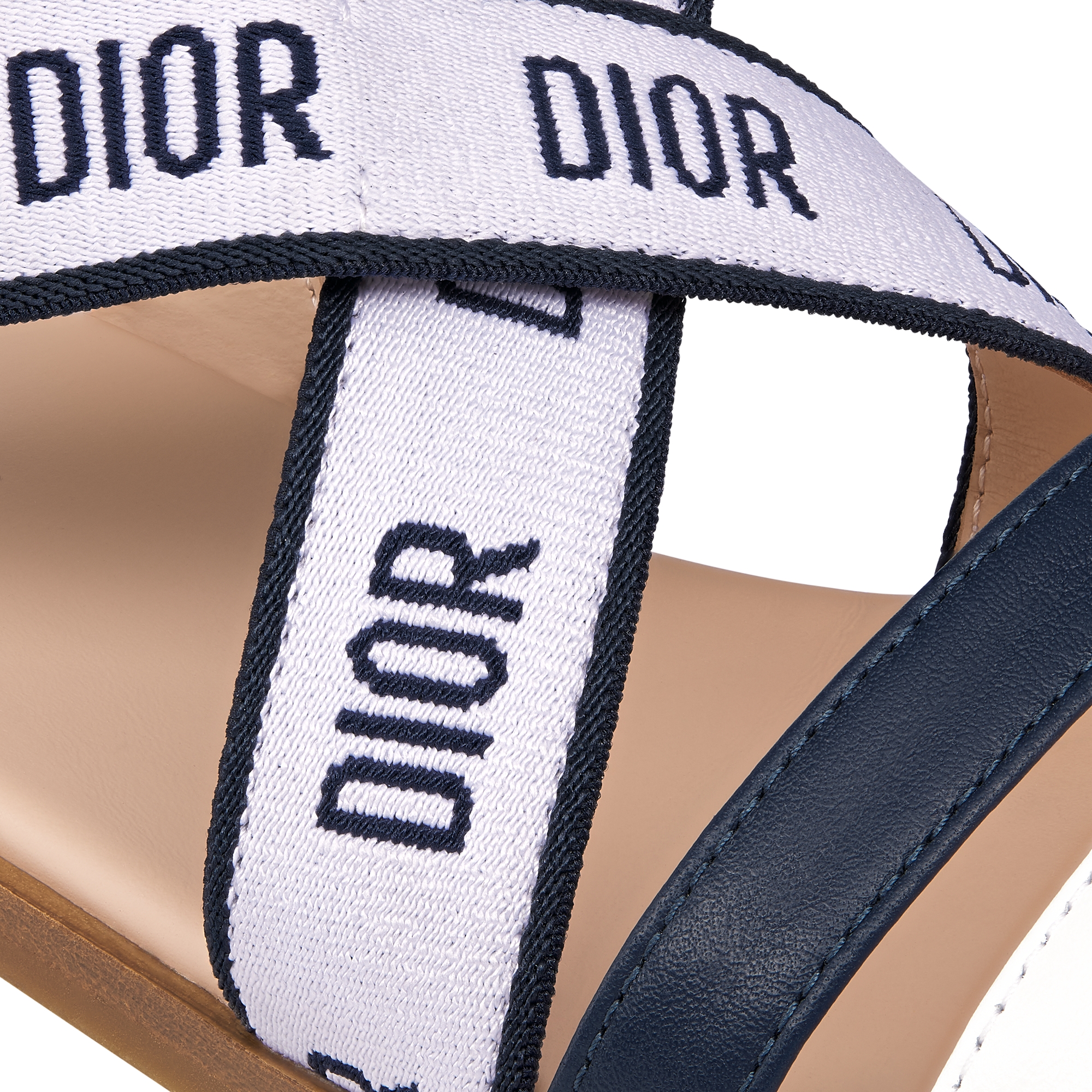 Kids' Sandal White and Navy Blue Calfskin E09