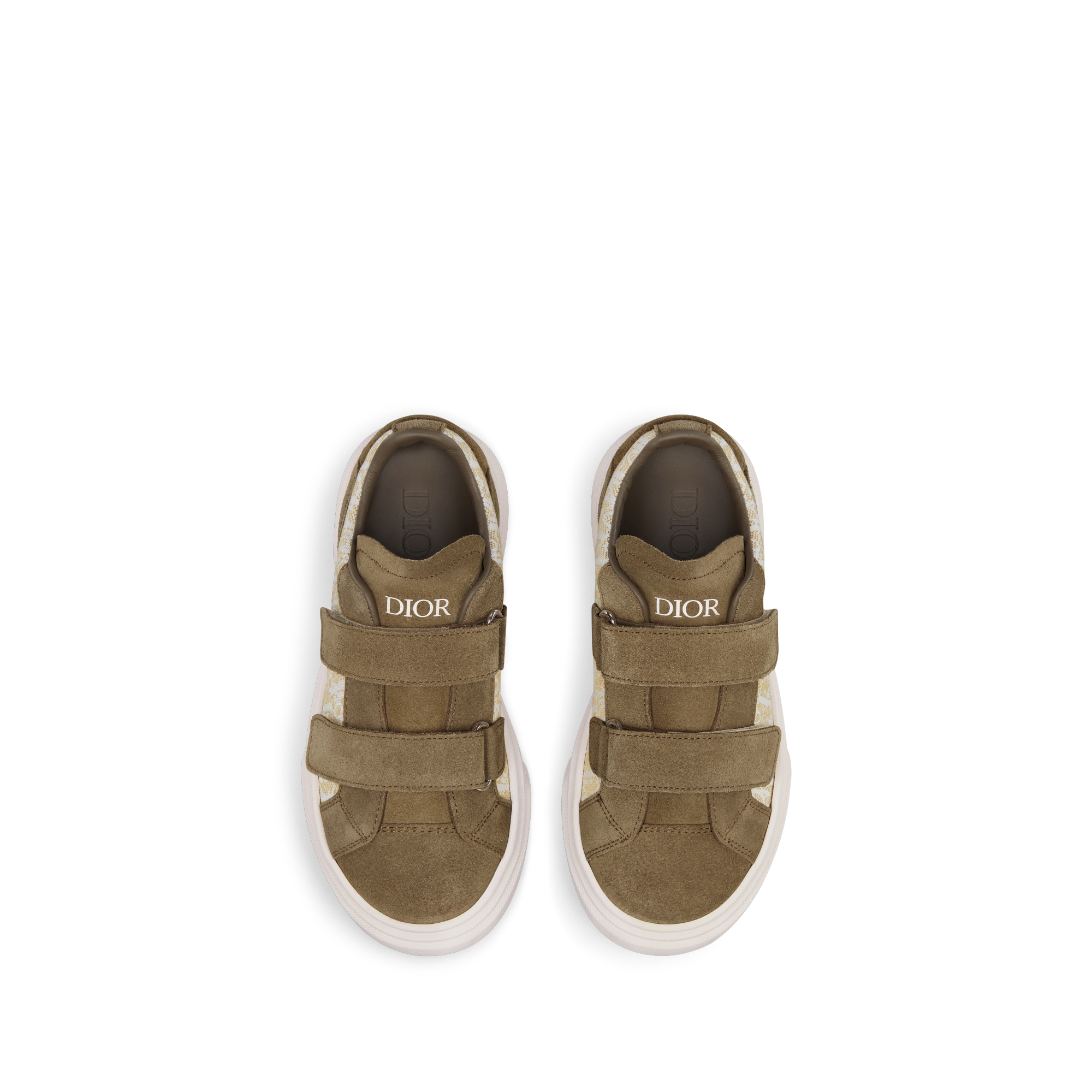 Little Kids' B33 Spin Low-Top Sneaker Beige and White Dior Oblique Jacquard with Khaki Suede E06