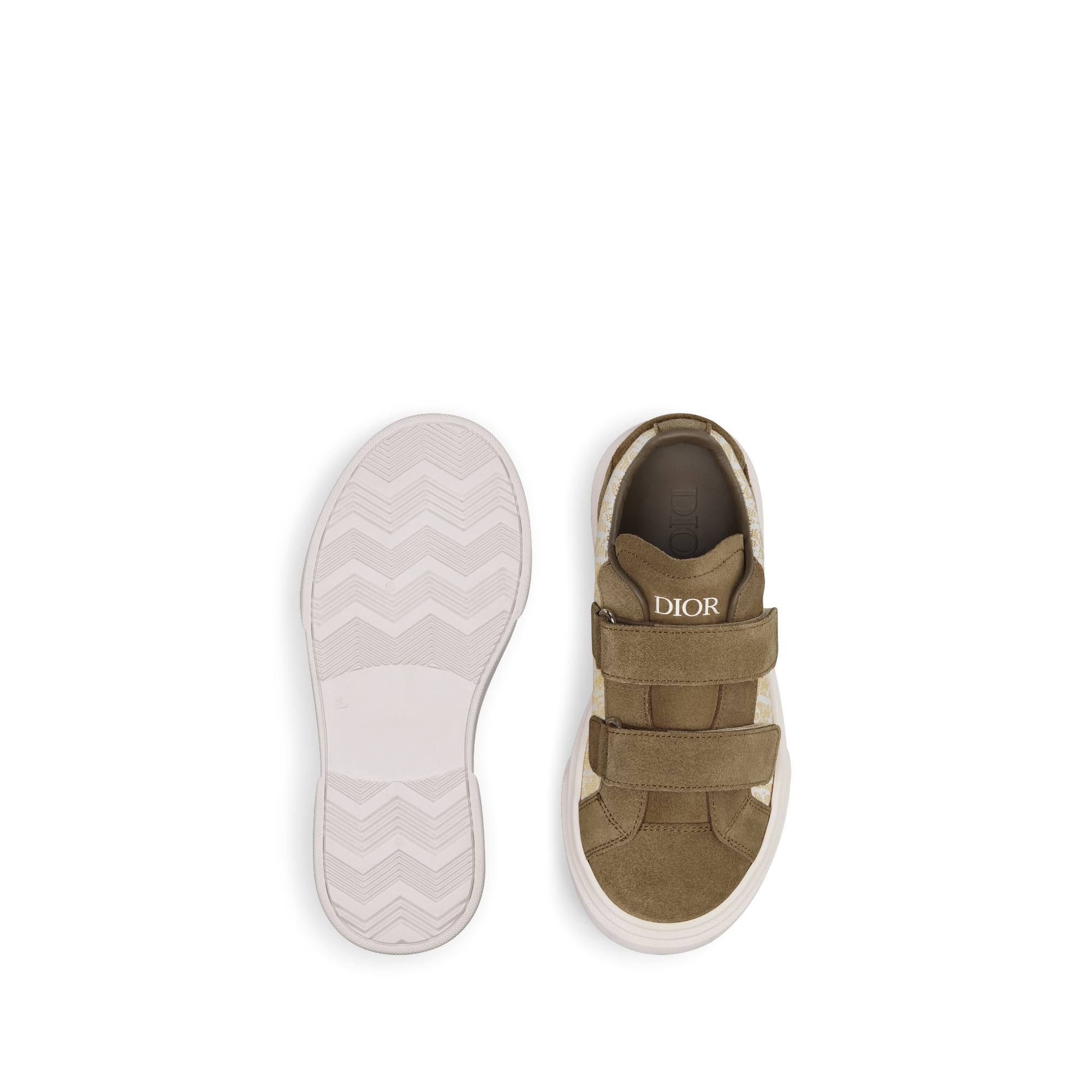 Little Kids' B33 Spin Low-Top Sneaker Beige and White Dior Oblique Jacquard with Khaki Suede E07