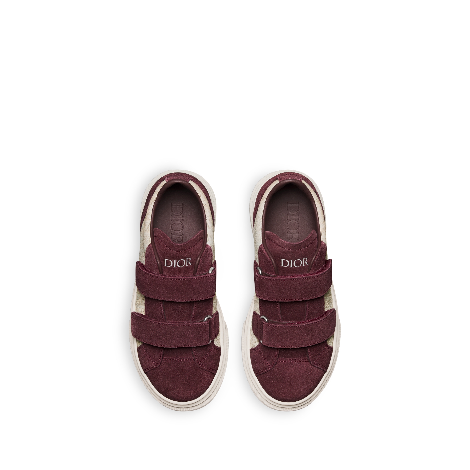 Little Kids' B33 Spin Low-Top Sneaker Beige Dior Oblique Jacquard and Burgundy Suede E06