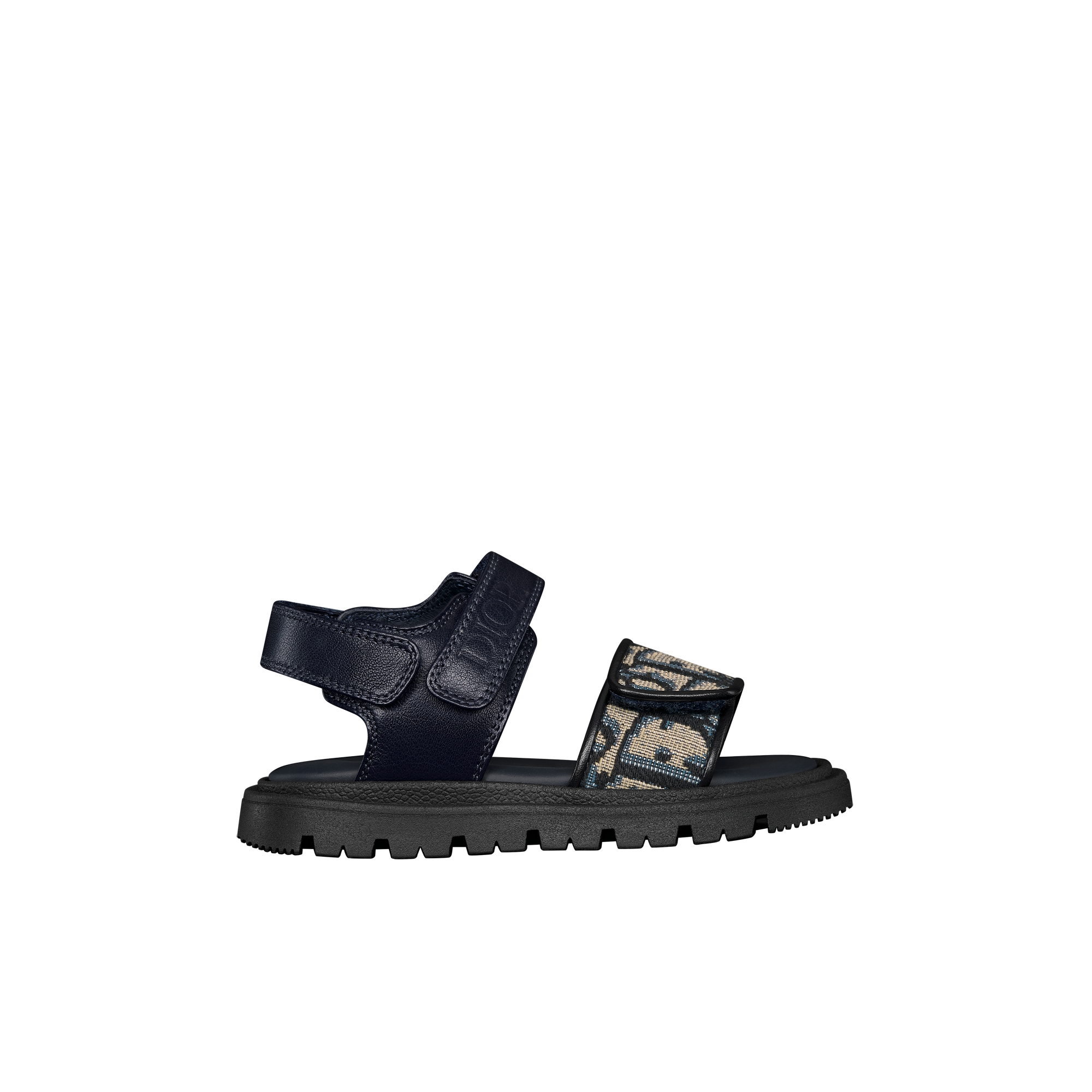Baby Sandal Navy Blue Calfskin and Beige and Black Dior Oblique Jacquard E02