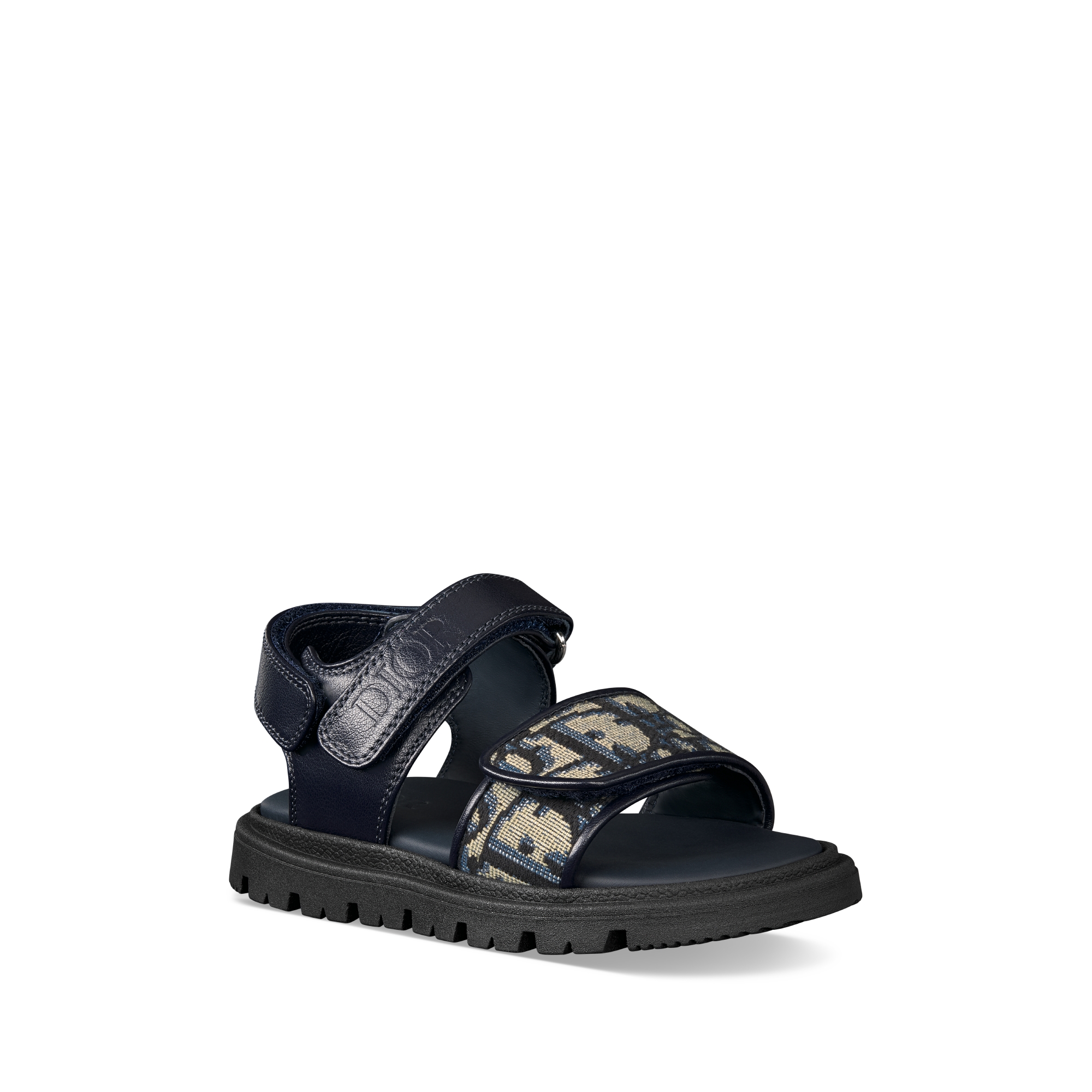 Sandaal voor baby’s Marineblauw kalfsleer en beige en zwarte Dior Oblique-jacquard E03